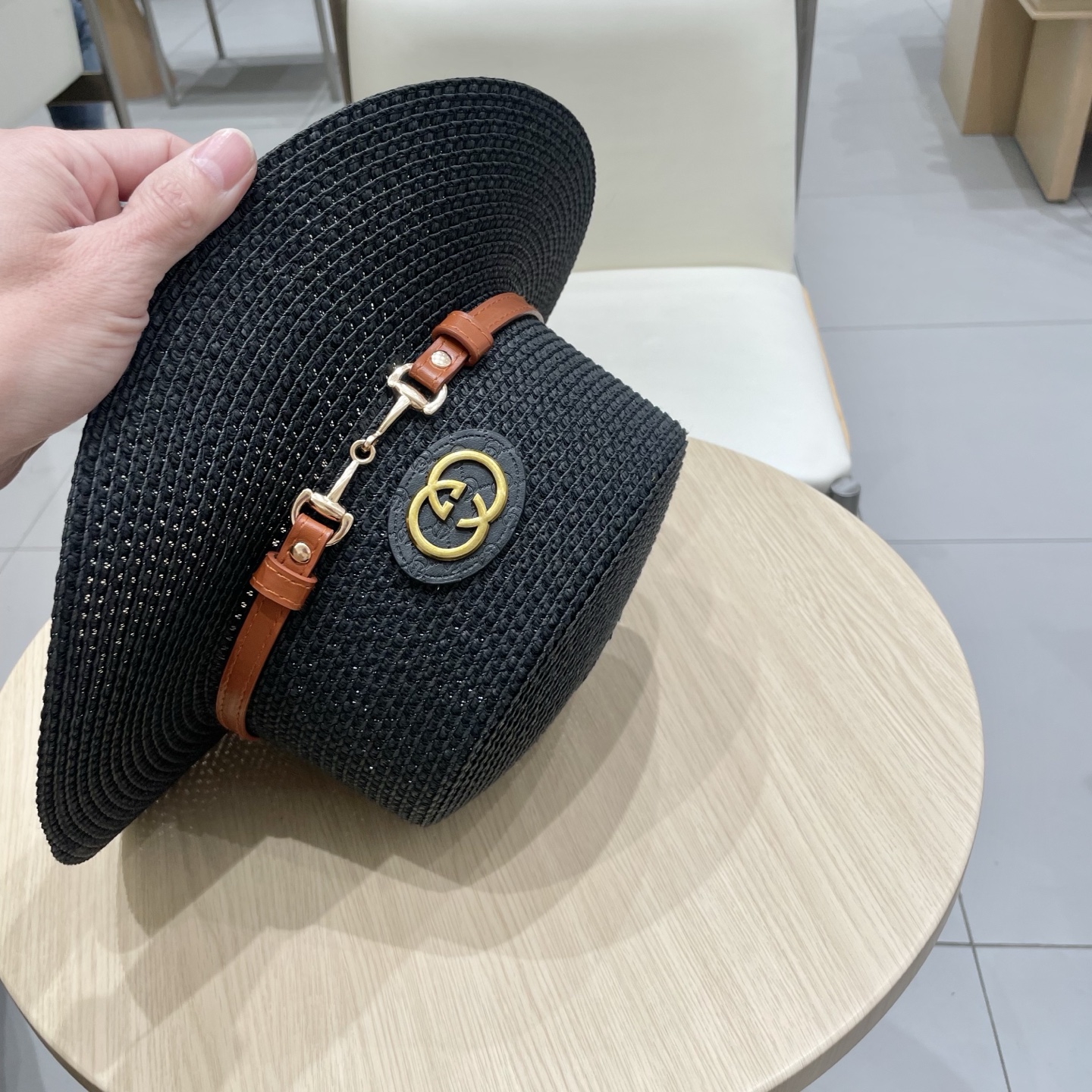  Gucci古奇2025原单皮带扣草帽，名媛平顶草帽制作，可折叠，携带方便，头围57cm