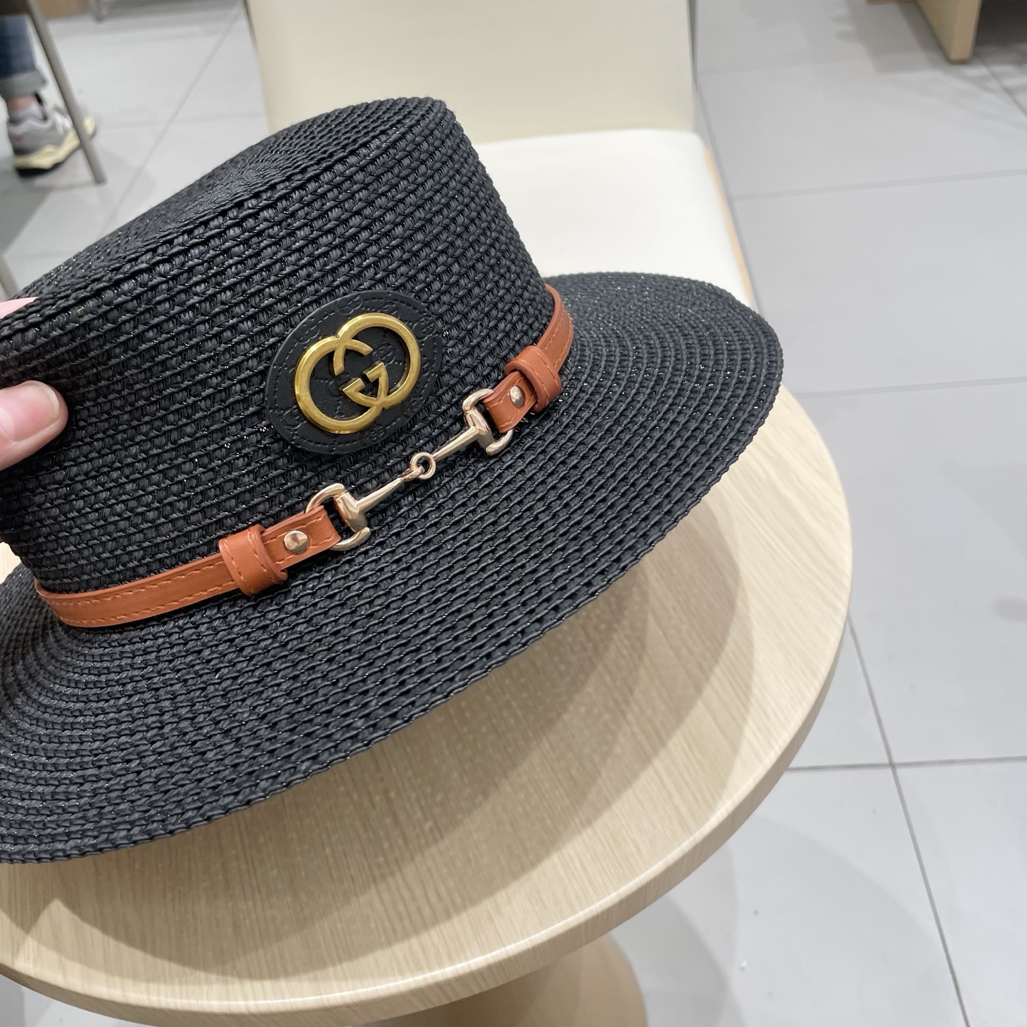  Gucci古奇2025原单皮带扣草帽，名媛平顶草帽制作，可折叠，携带方便，头围57cm