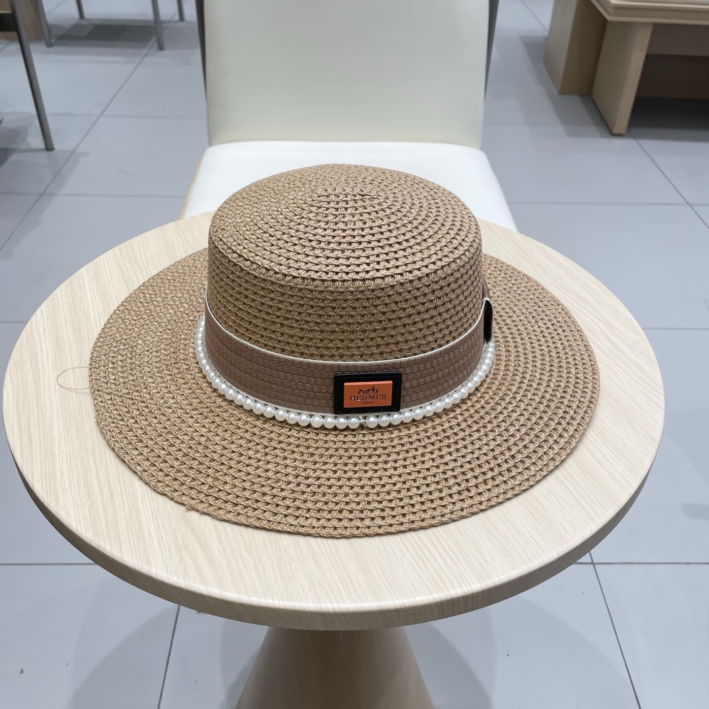 爱马仕新款草帽，平顶礼帽，头围57cm