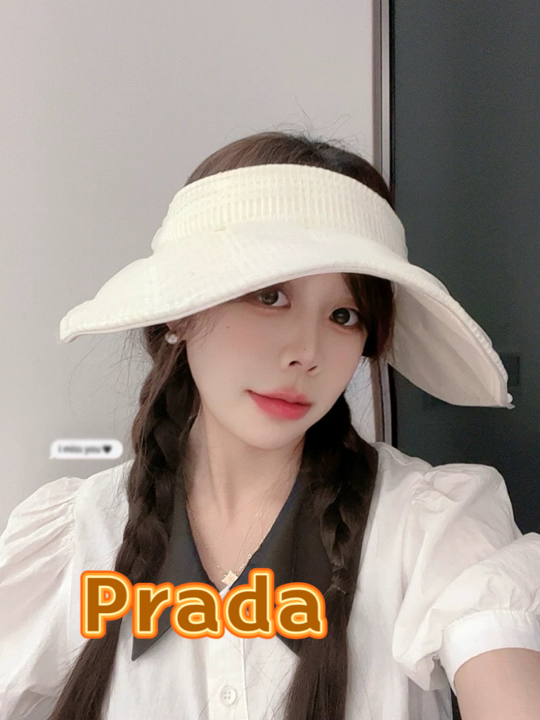  Prada普拉达2025新春夏韩版网纱格子遮阳帽子女出游百搭显脸小折叠防晒空顶帽