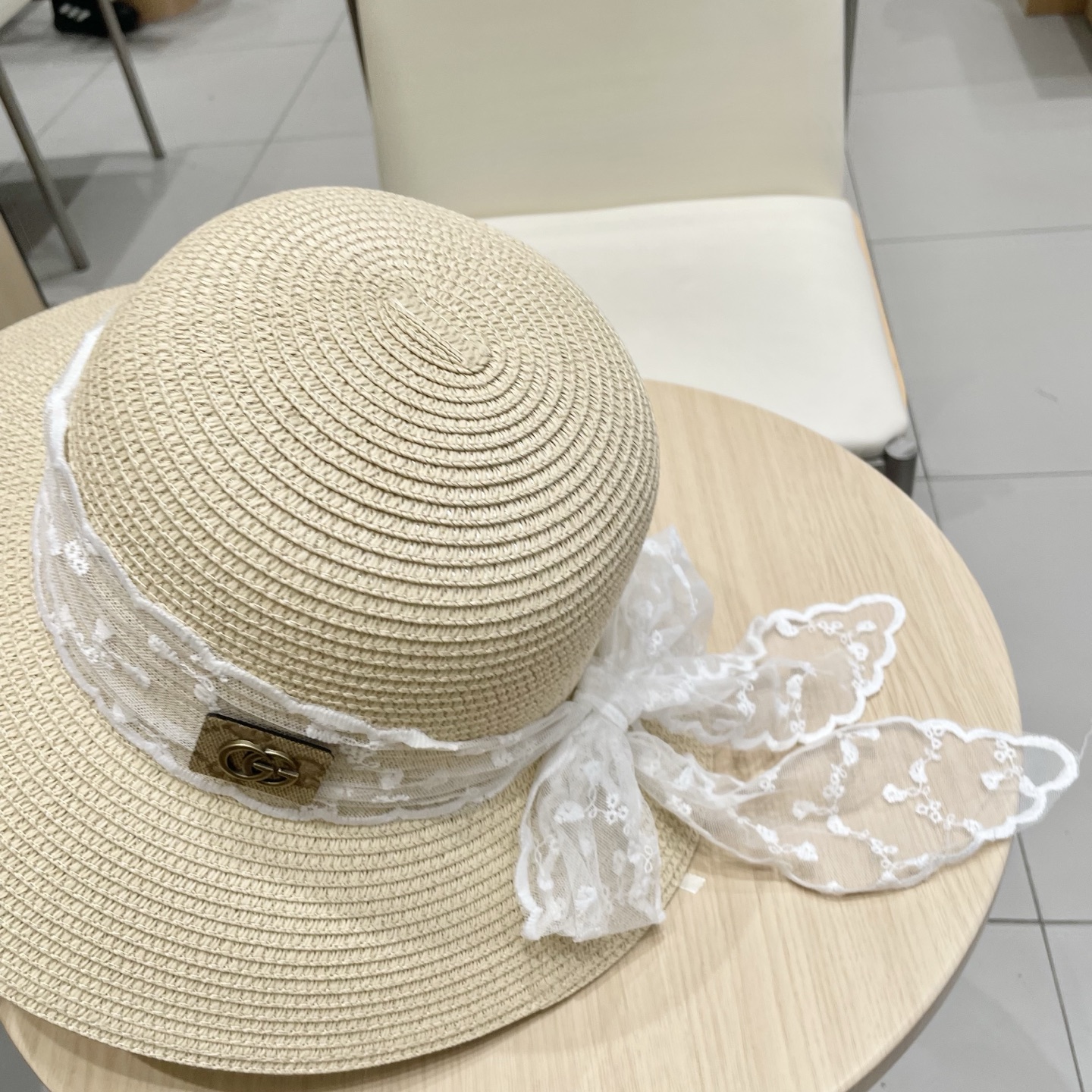  Gucci古奇2025新款赫本风法式甜美蕾丝圆顶草帽子女夏季出游防晒遮阳太阳帽