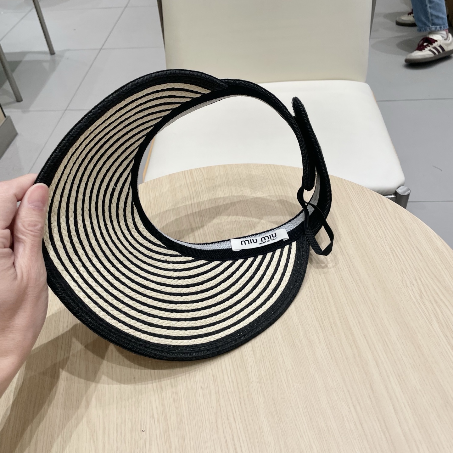 缪缪miumiu缪高品质条纹可卷空顶帽斑马条纹黑白条纹大檐防紫外线防晒草帽