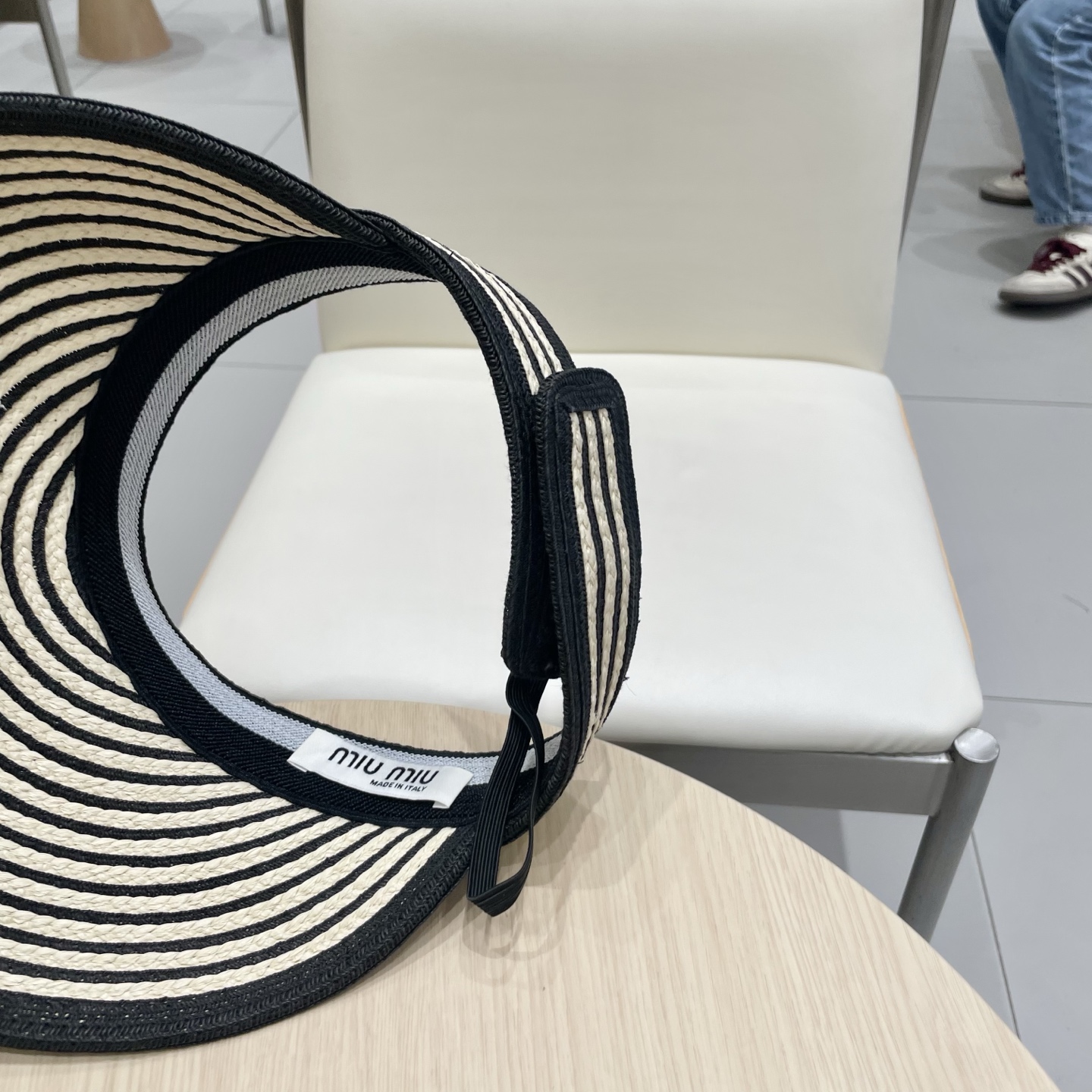 缪缪miumiu缪高品质条纹可卷空顶帽斑马条纹黑白条纹大檐防紫外线防晒草帽