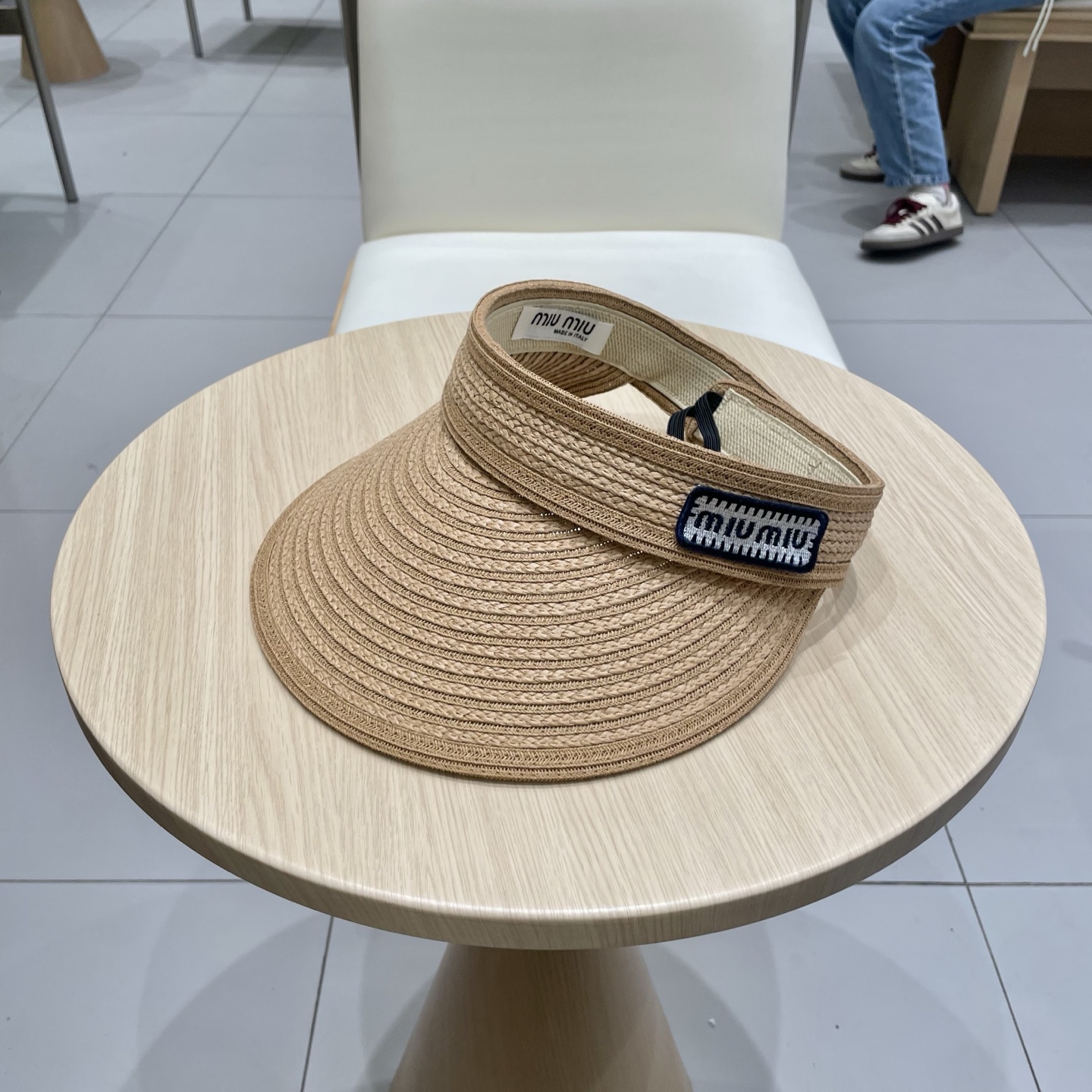 缪缪miumiu缪高品质条纹可卷空顶帽斑马条纹黑白条纹大檐防紫外线防晒草帽