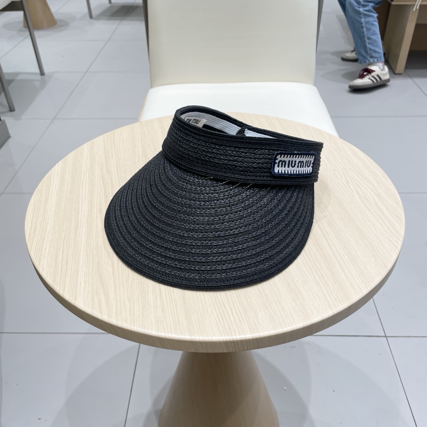  缪缪miumiu缪高品质条纹可卷空顶帽斑马条纹黑白条纹大檐防紫外线防晒草帽