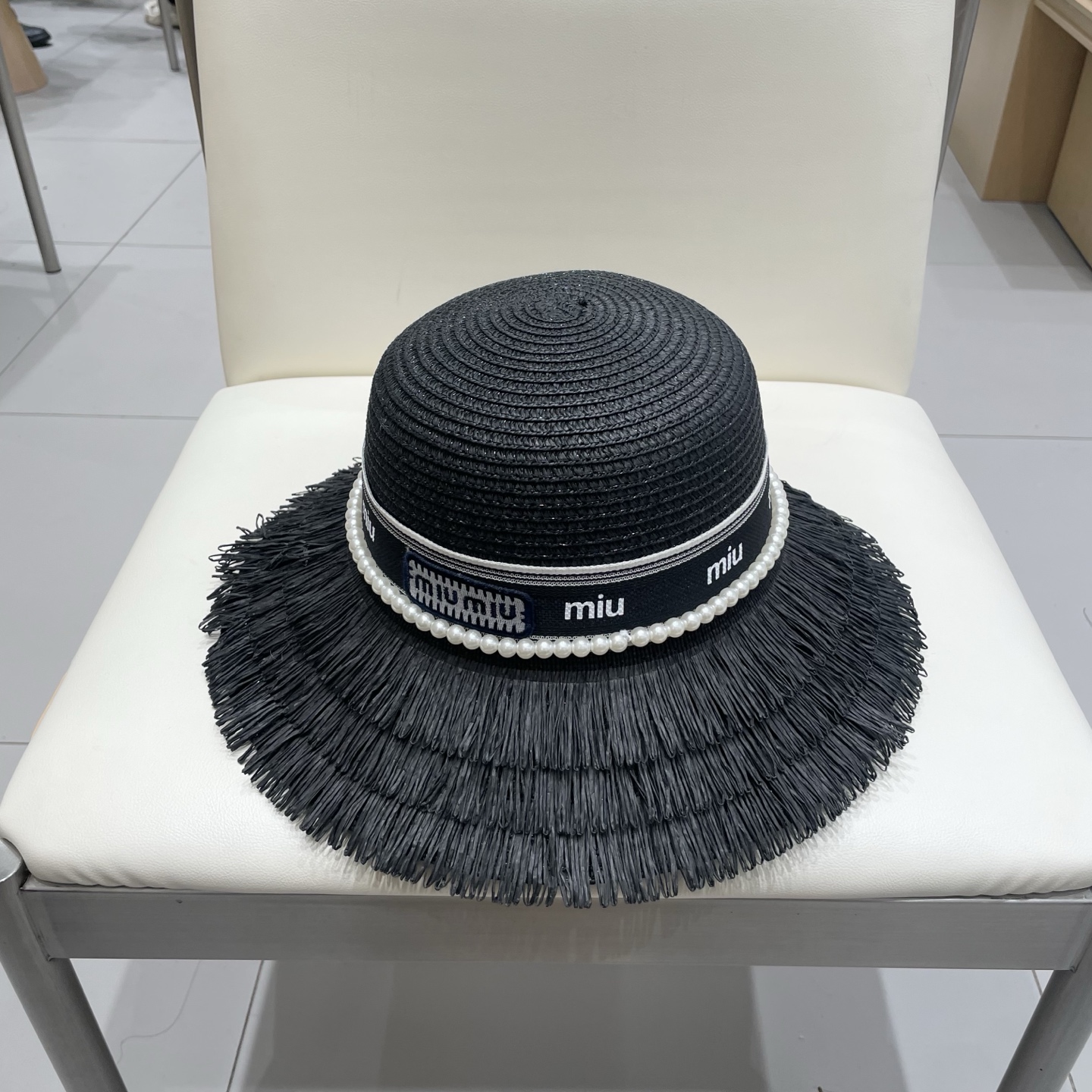 缪缪miumiu草帽，珍珠小礼帽，头围57cm