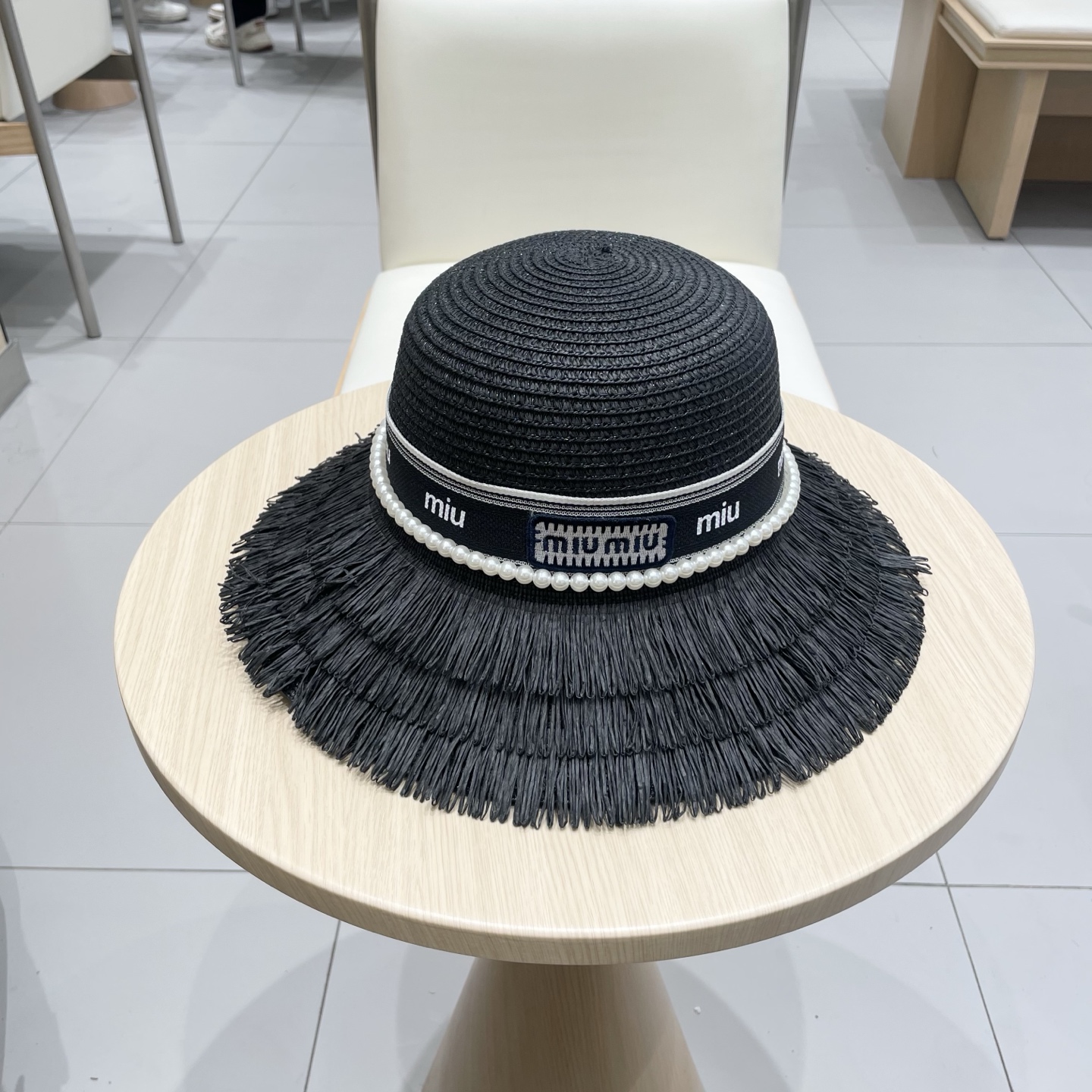 缪缪miumiu草帽，珍珠小礼帽，头围57cm