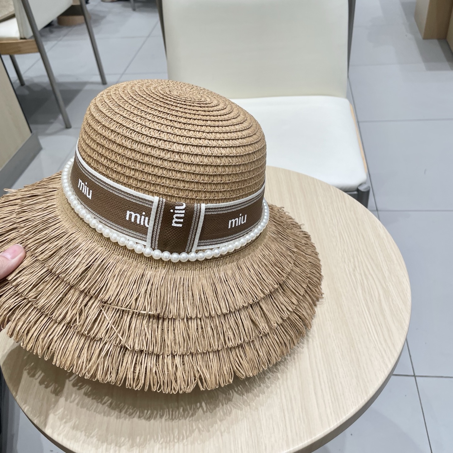 缪缪miumiu草帽，珍珠小礼帽，头围57cm