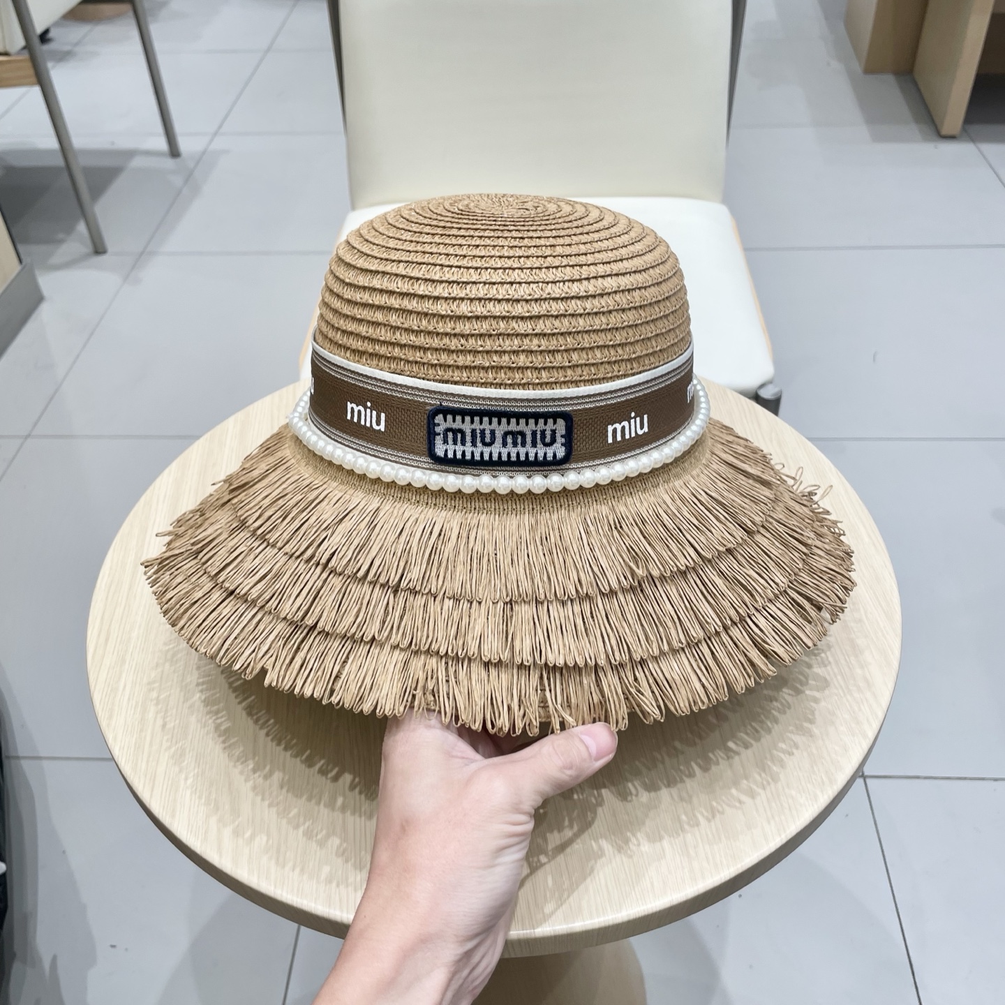 缪缪miumiu草帽，珍珠小礼帽，头围57cm