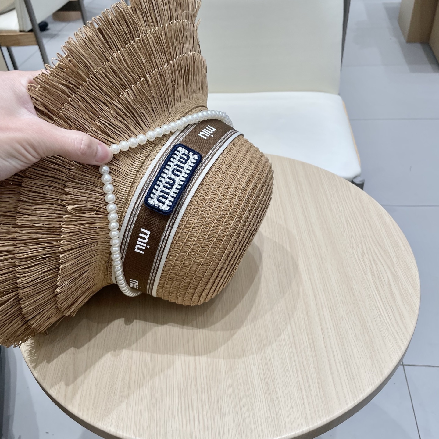 缪缪miumiu草帽，珍珠小礼帽，头围57cm