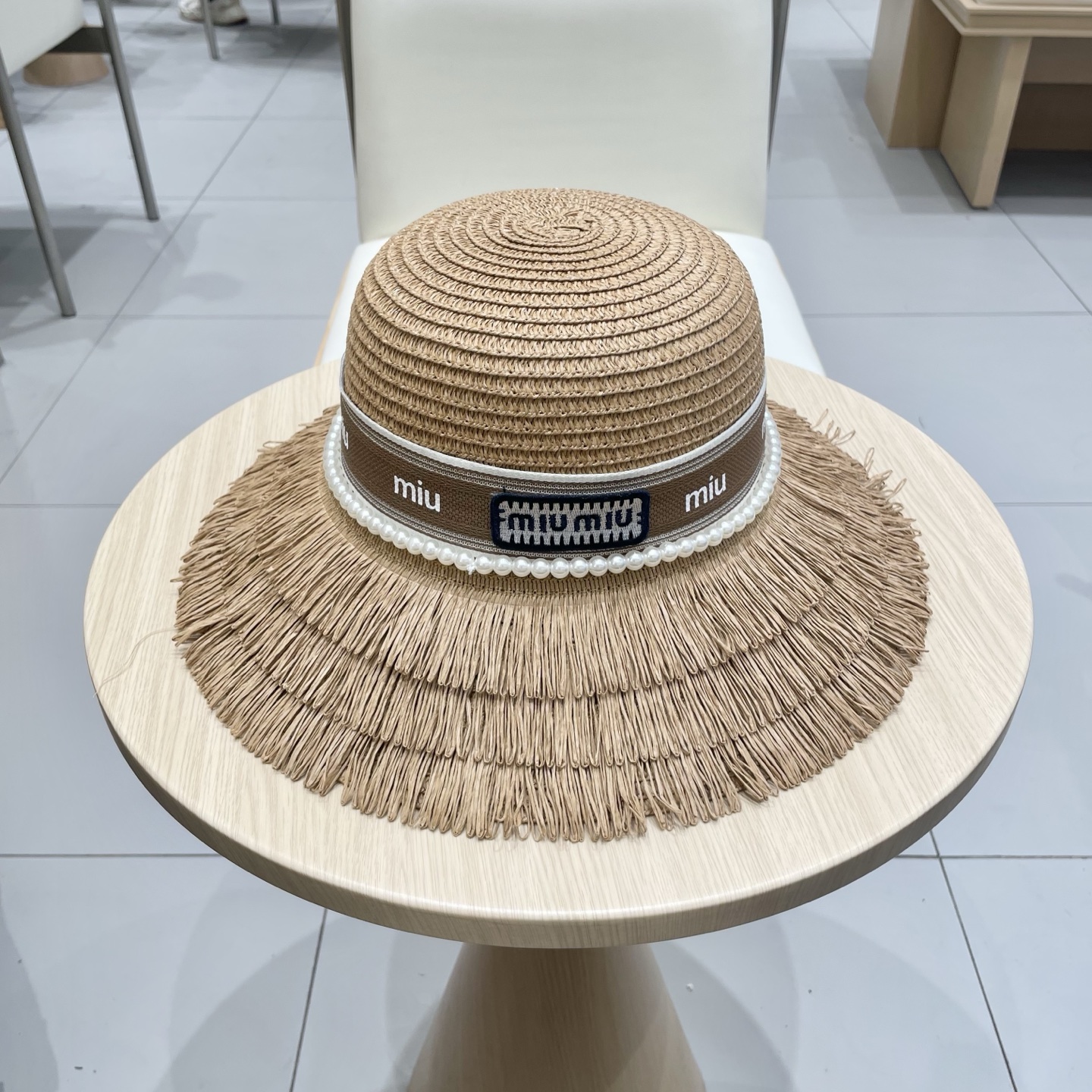 缪缪miumiu草帽，珍珠小礼帽，头围57cm