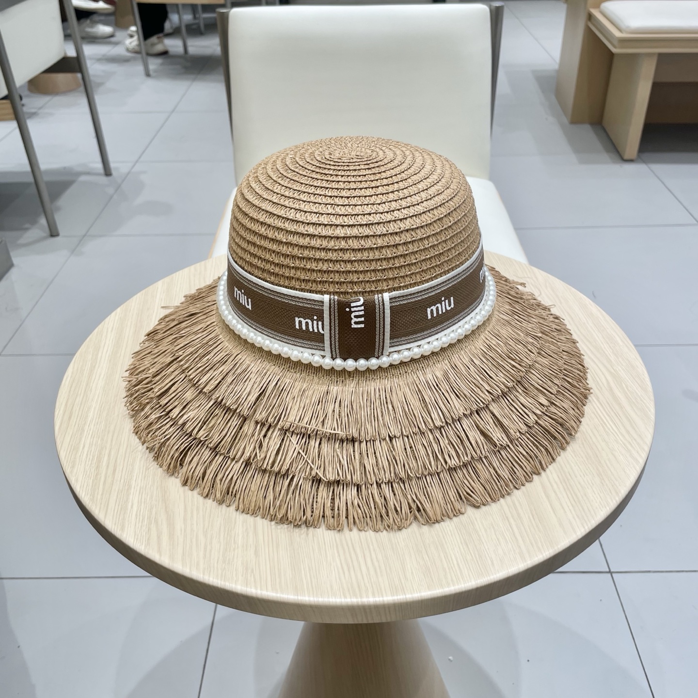 缪缪miumiu草帽，珍珠小礼帽，头围57cm
