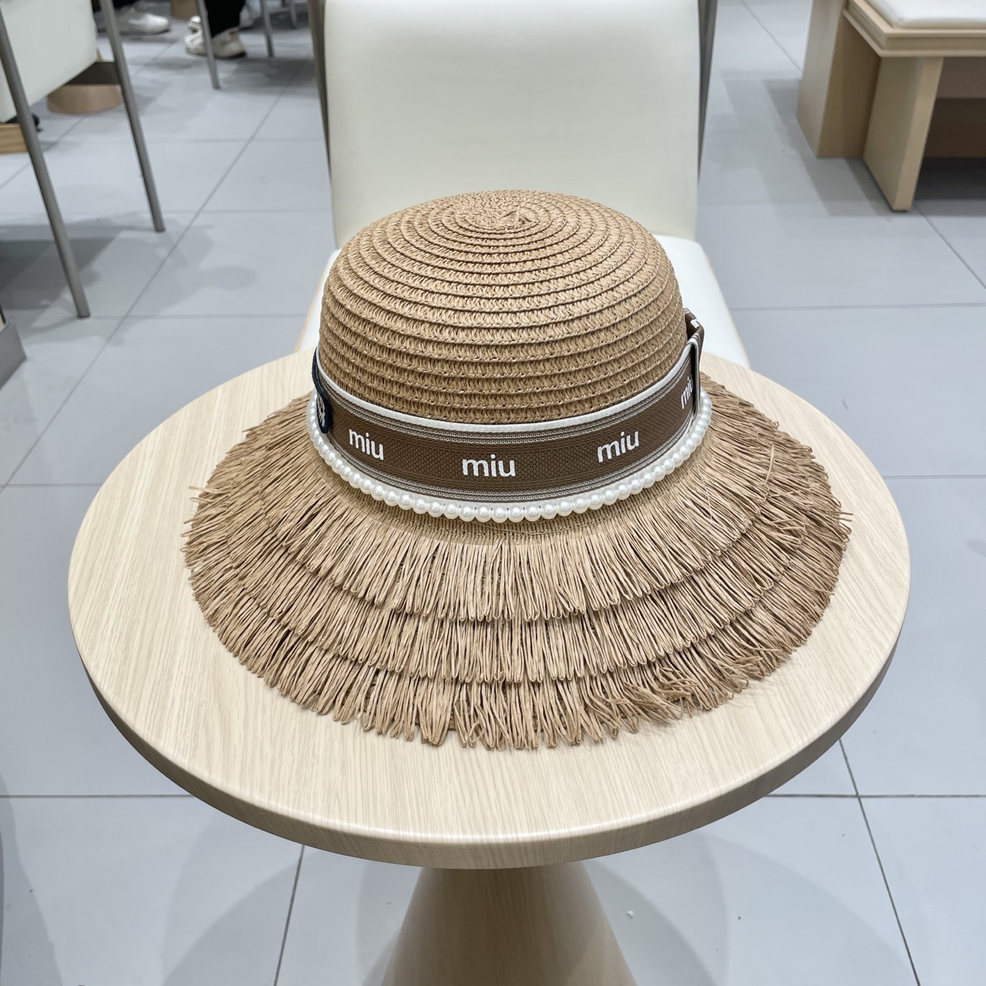 缪缪miumiu草帽，珍珠小礼帽，头围57cm