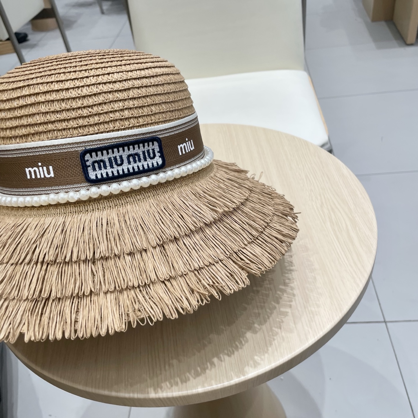 缪缪miumiu草帽，珍珠小礼帽，头围57cm