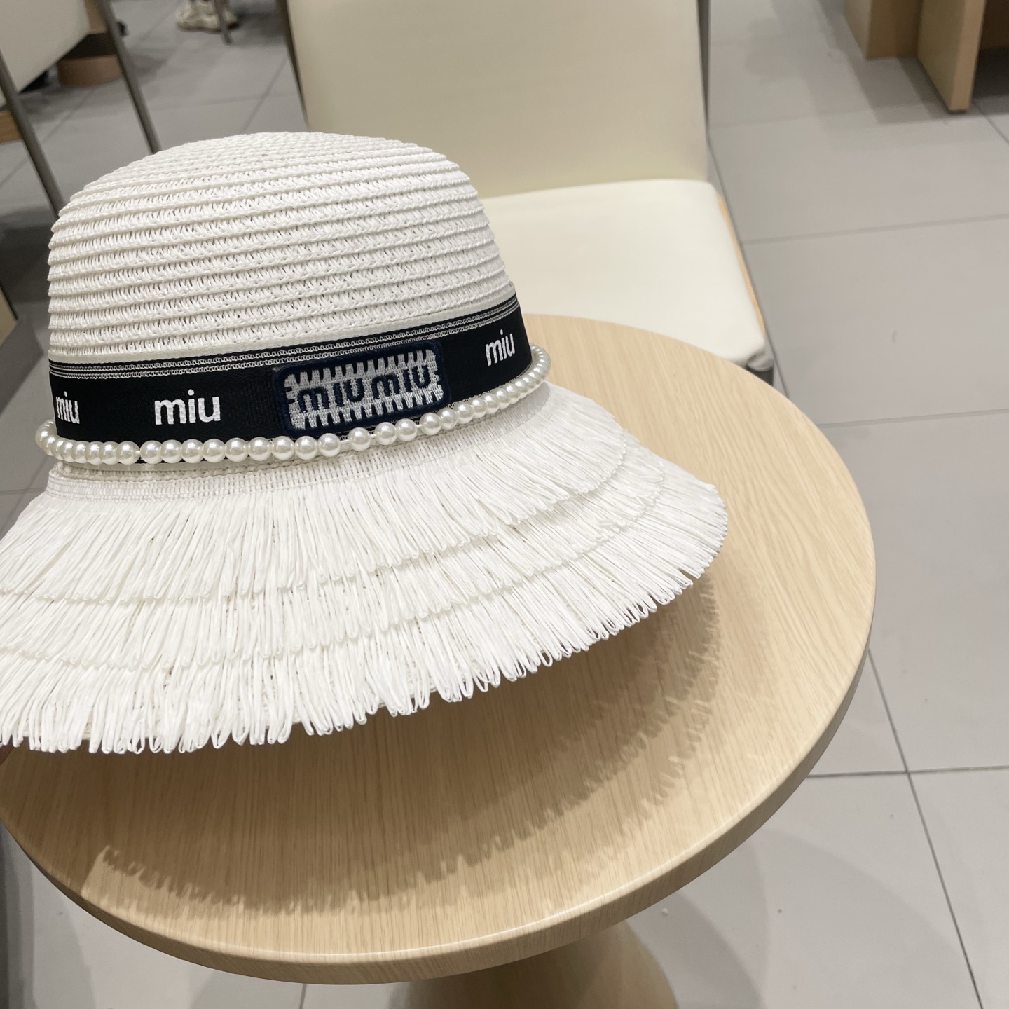缪缪miumiu草帽，珍珠小礼帽，头围57cm