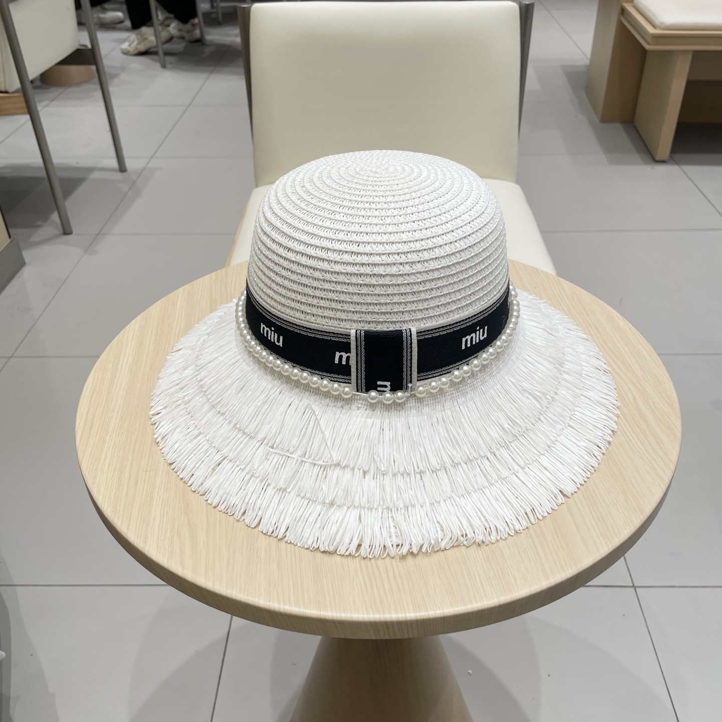 缪缪miumiu草帽，珍珠小礼帽，头围57cm