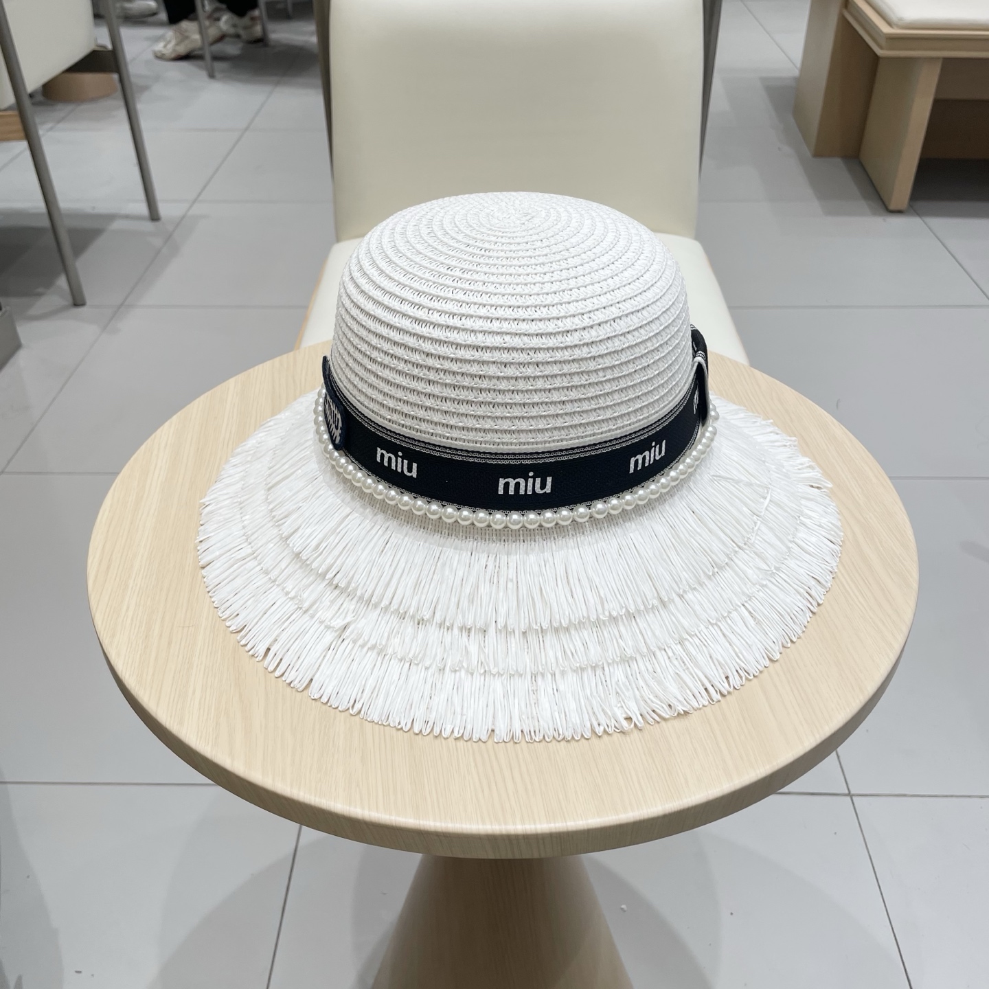 缪缪miumiu草帽，珍珠小礼帽，头围57cm
