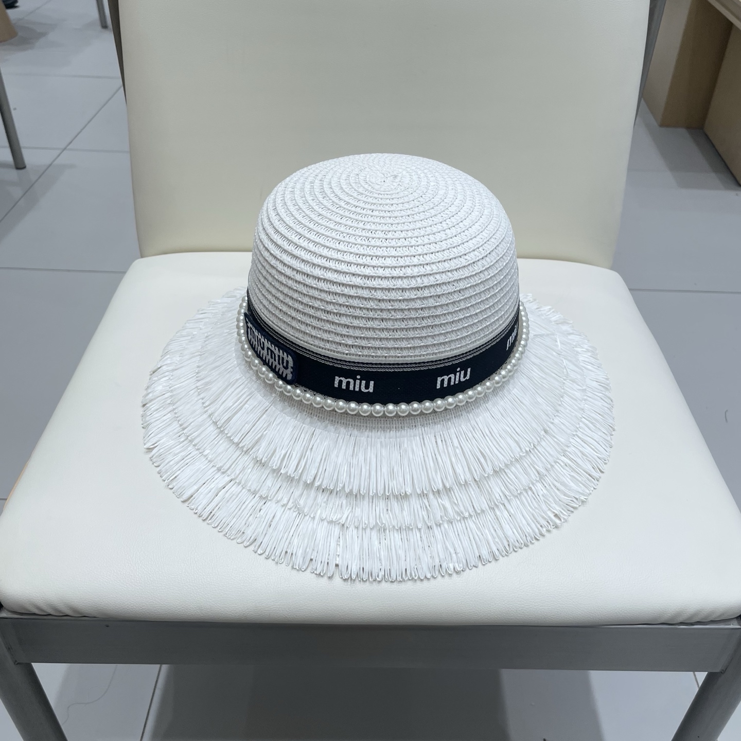 缪缪miumiu草帽，珍珠小礼帽，头围57cm