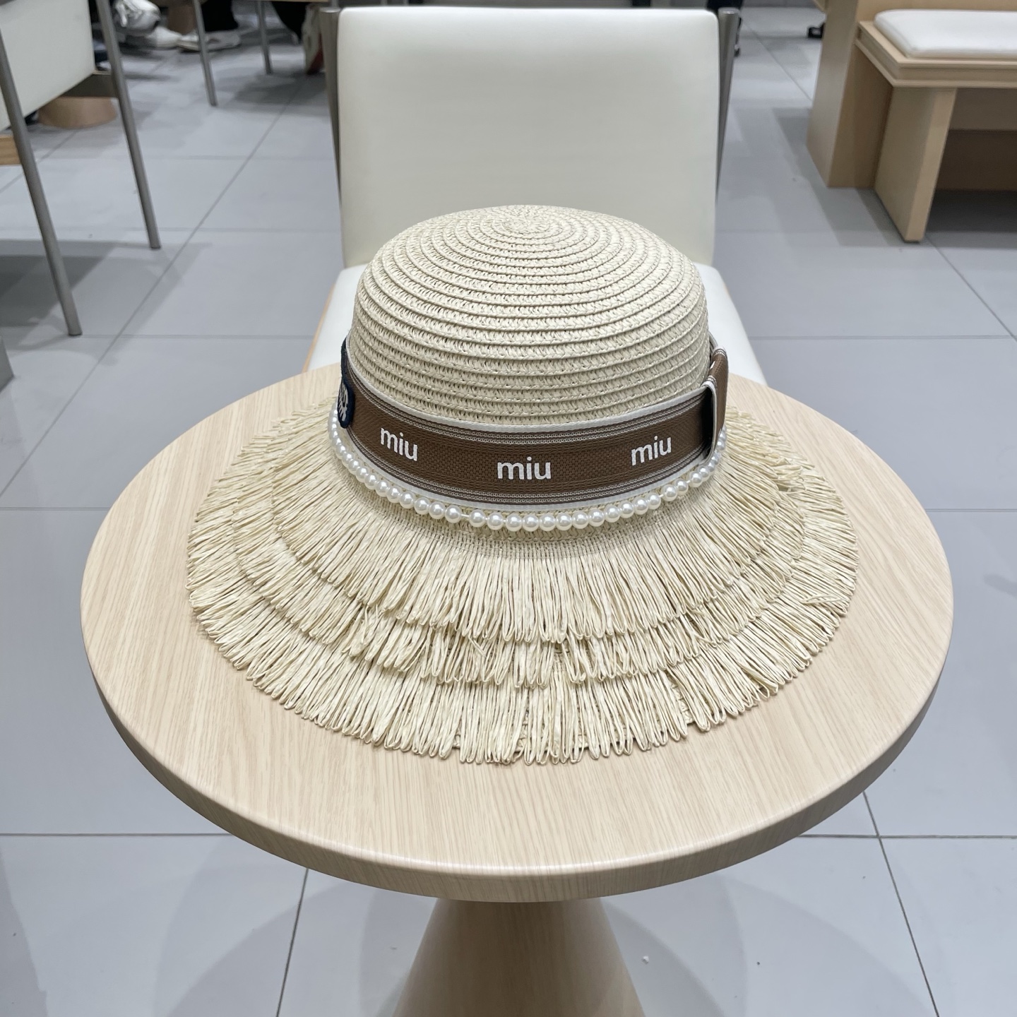 缪缪miumiu草帽，珍珠小礼帽，头围57cm