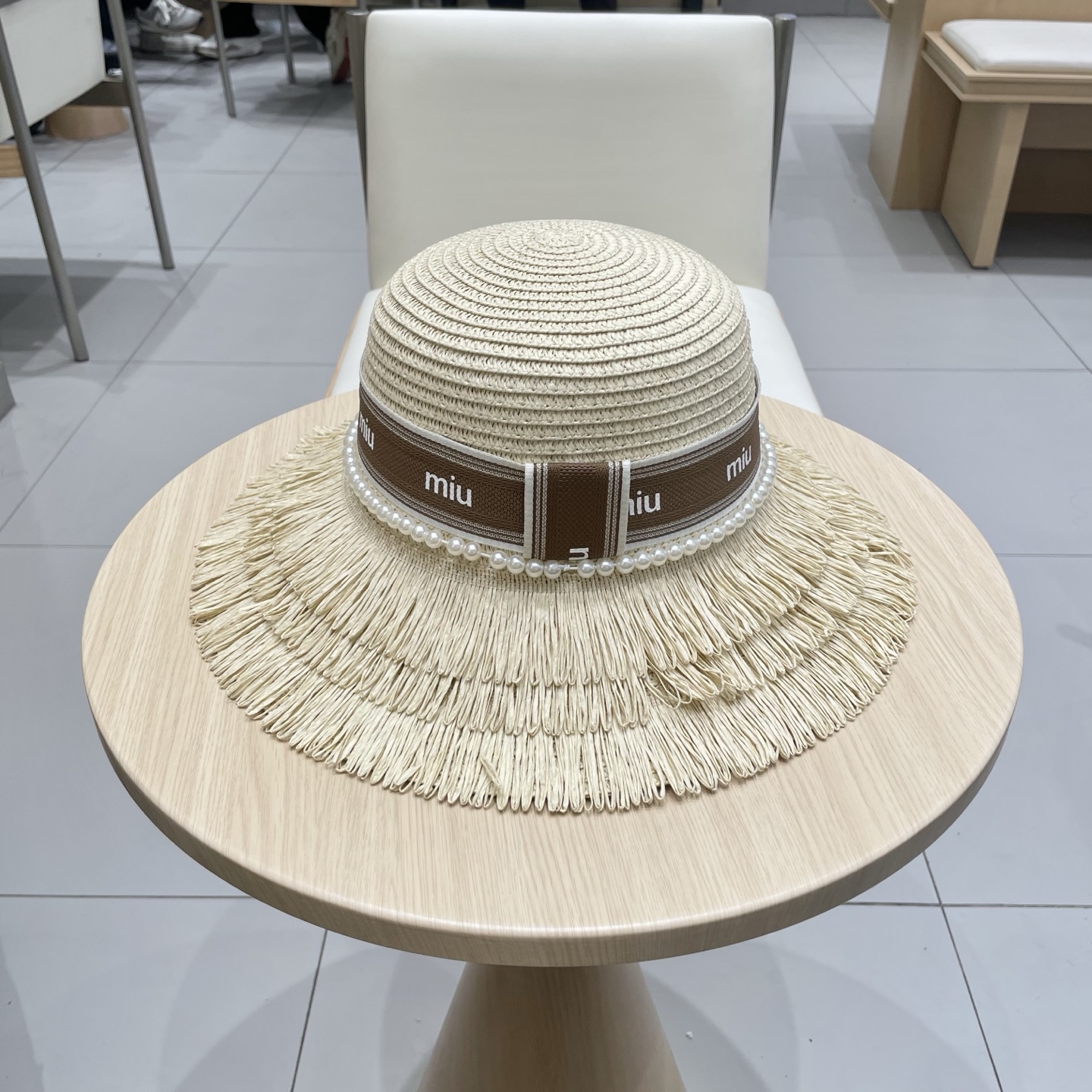 缪缪miumiu草帽，珍珠小礼帽，头围57cm
