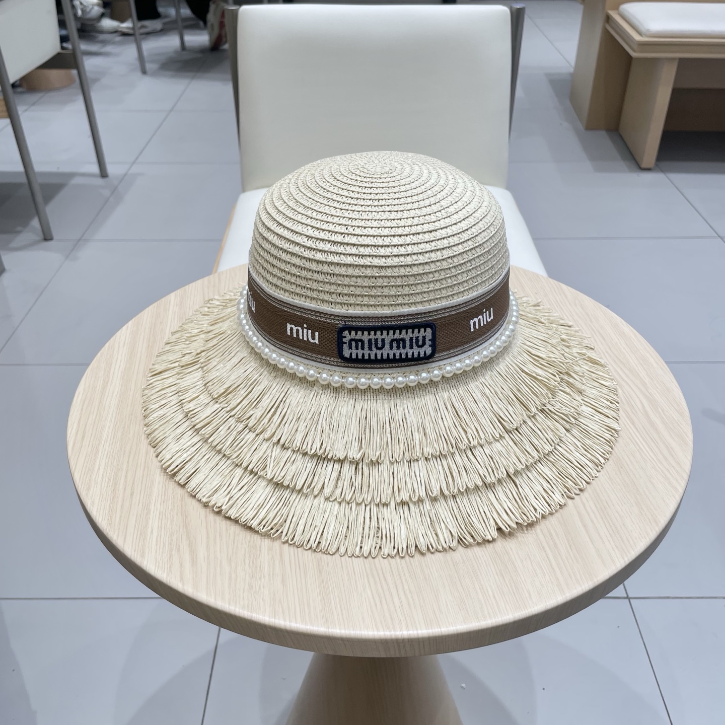 缪缪miumiu草帽，珍珠小礼帽，头围57cm