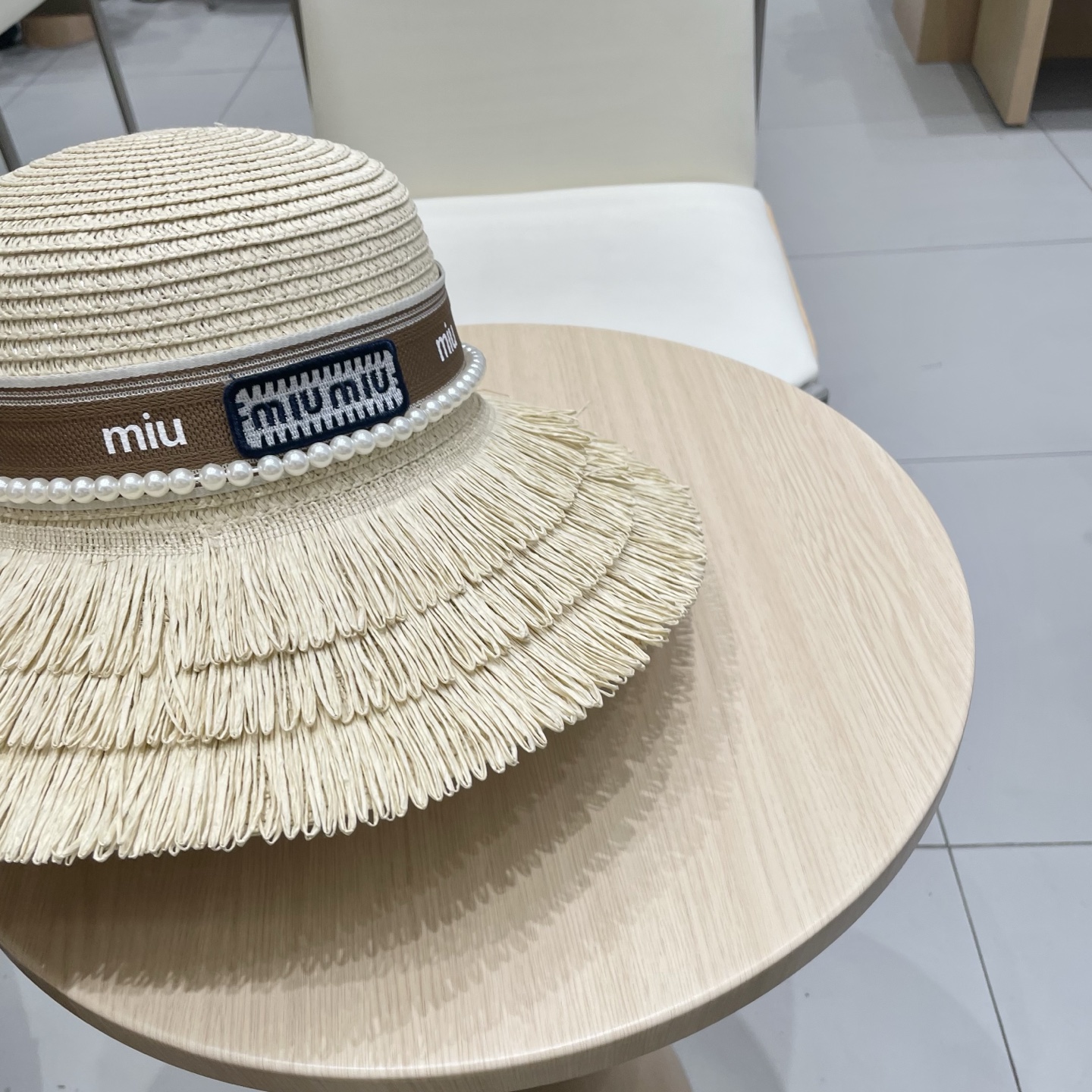 缪缪miumiu草帽，珍珠小礼帽，头围57cm