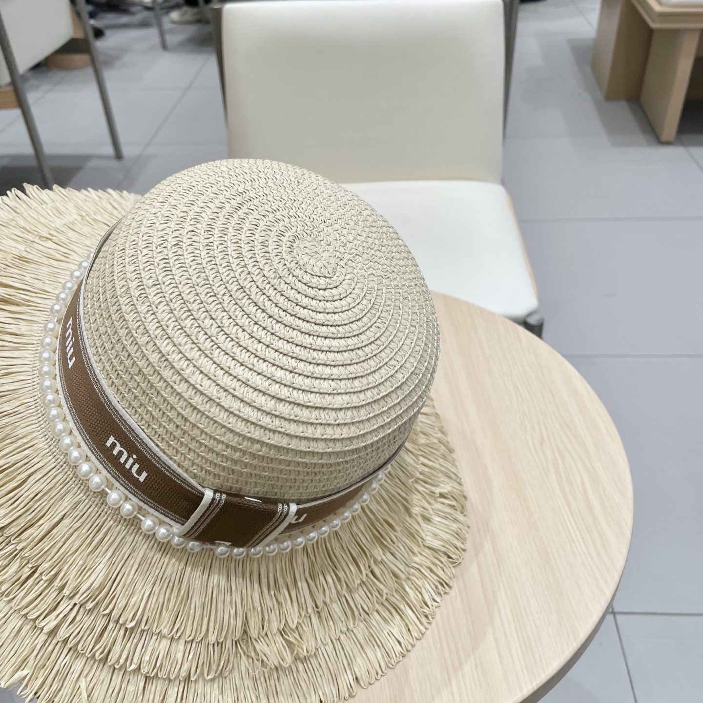 缪缪miumiu草帽，珍珠小礼帽，头围57cm