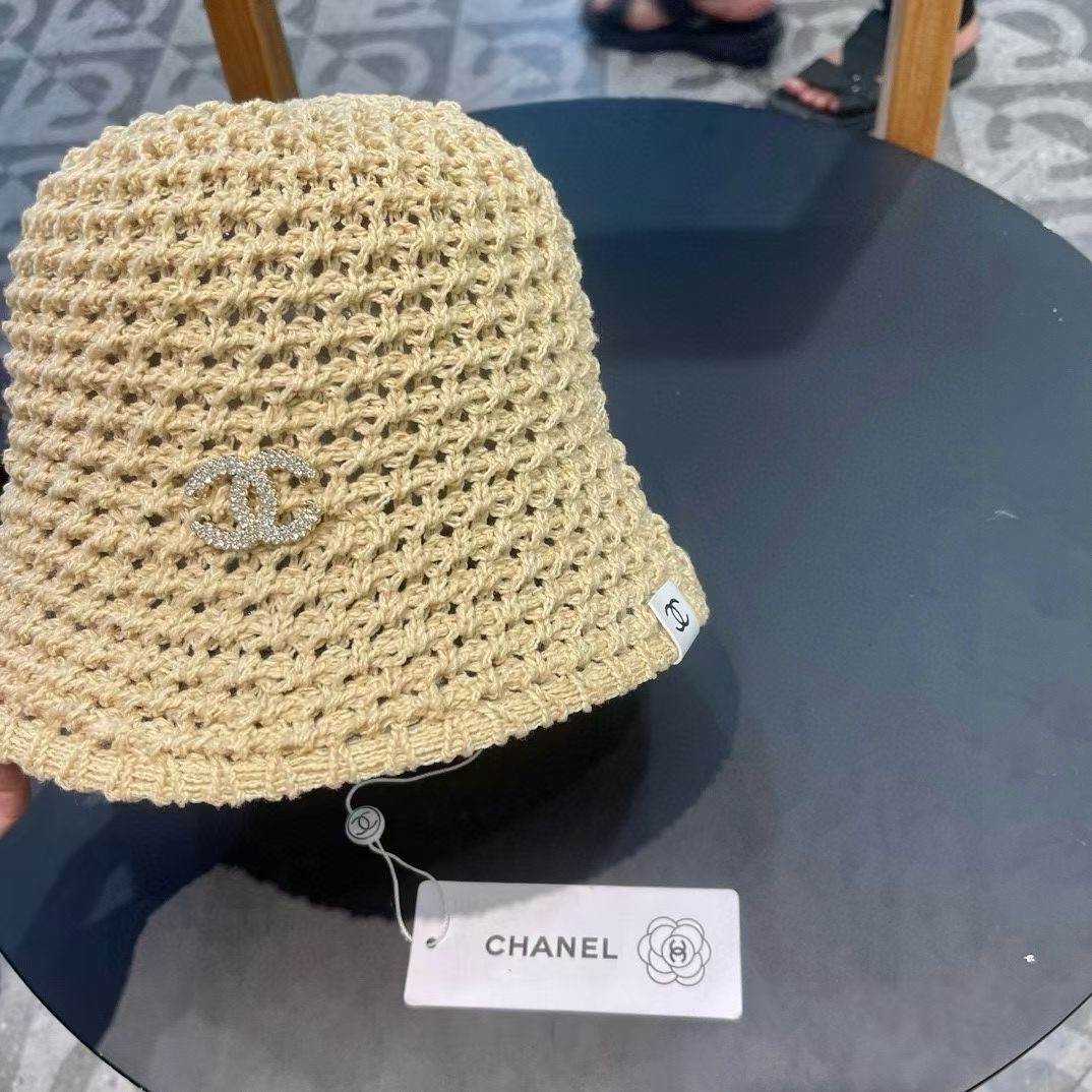    Chanel夏季镂空渔夫帽女透气帽子薄款防紫外线遮阳帽时尚盆帽水桶太阳帽 