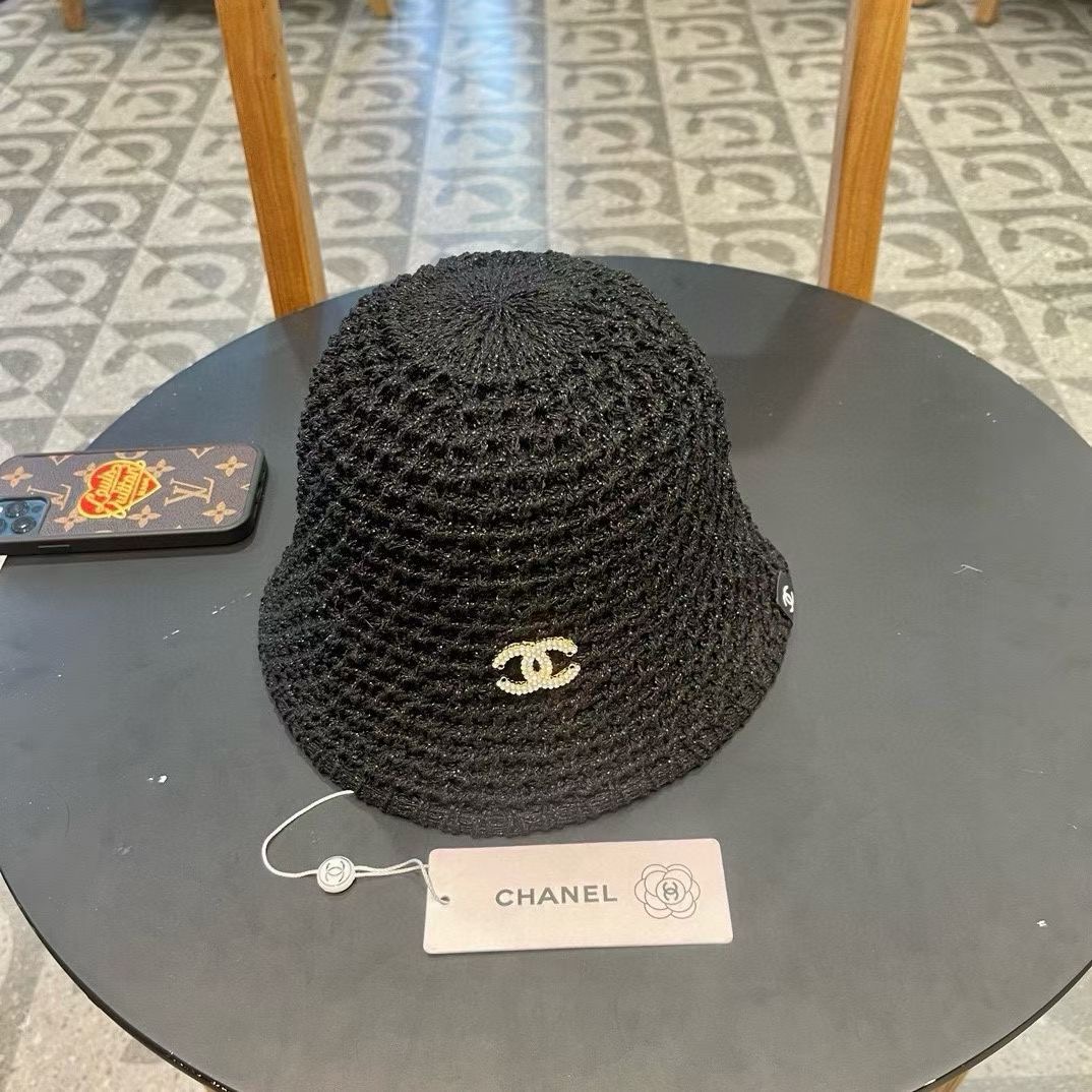    Chanel夏季镂空渔夫帽女透气帽子薄款防紫外线遮阳帽时尚盆帽水桶太阳帽 