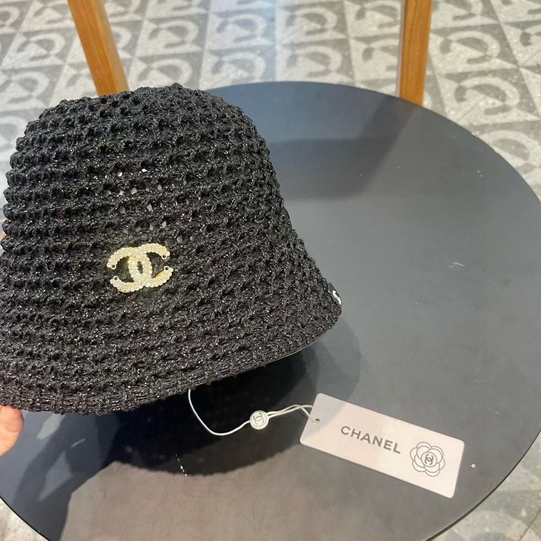    Chanel夏季镂空渔夫帽女透气帽子薄款防紫外线遮阳帽时尚盆帽水桶太阳帽 
