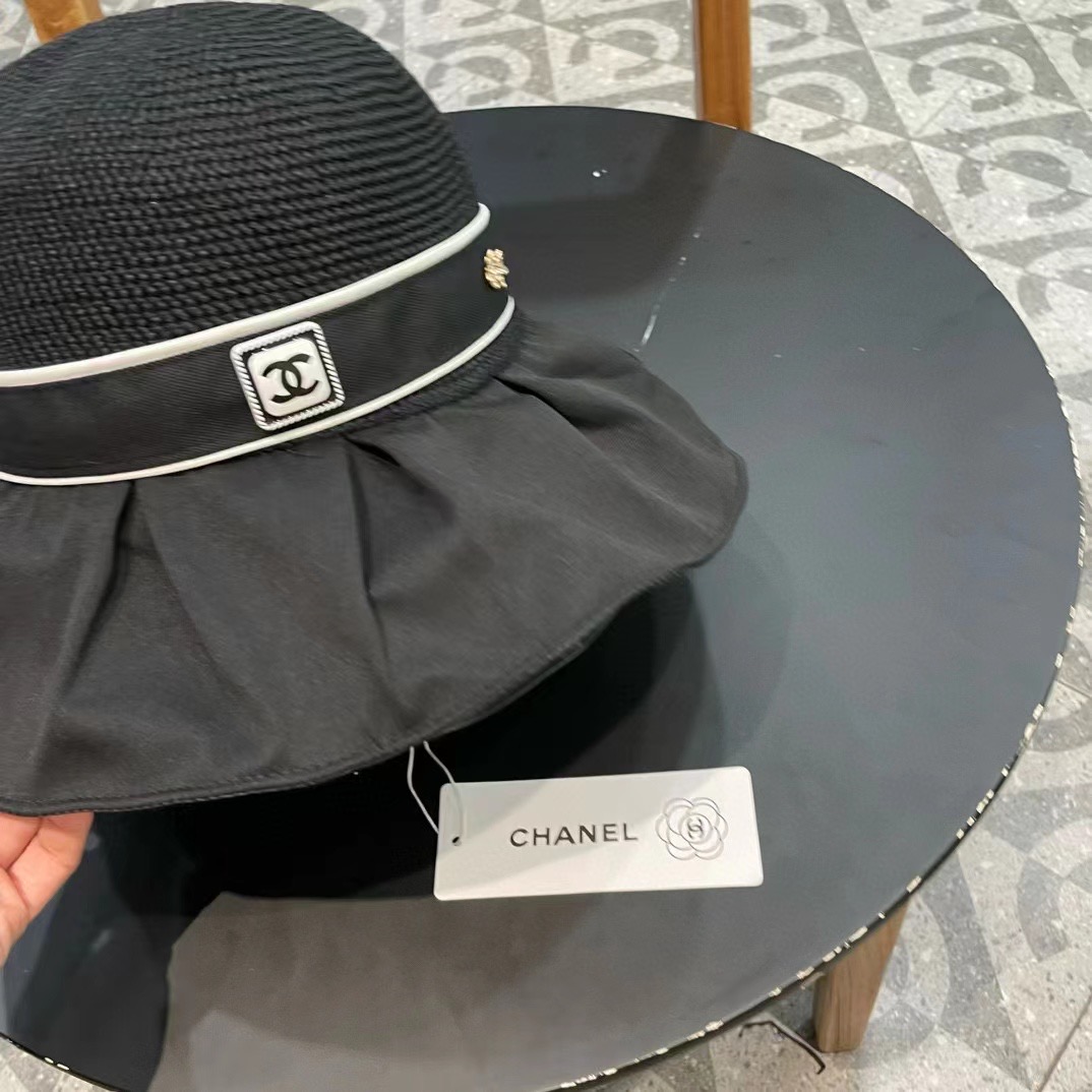  Chanel香奈儿 2024夏季新款帽子女时尚百搭防晒遮阳帽户外太阳帽全脸出游大檐