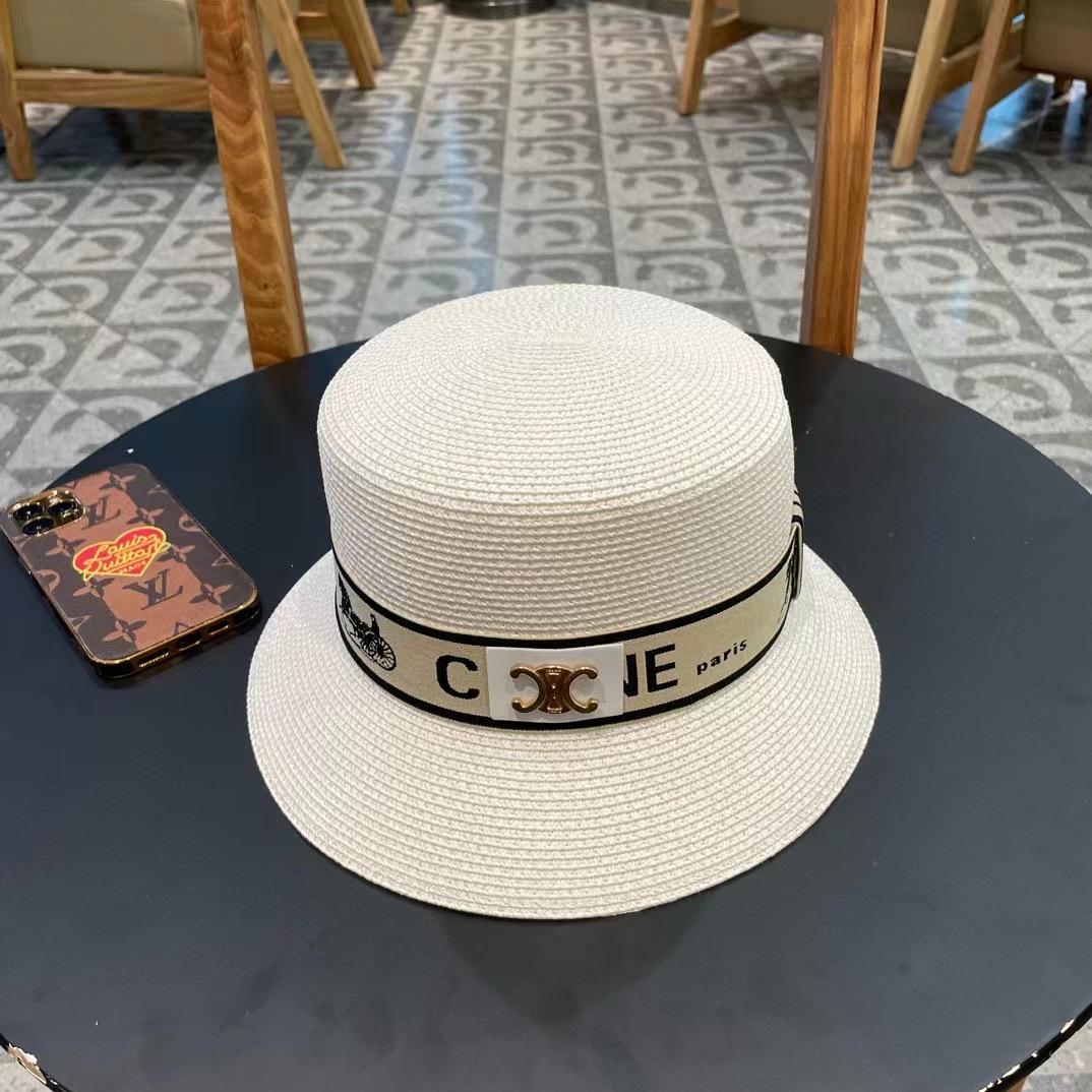 塞琳celien新款草帽，平顶水桶礼帽，头围57cm