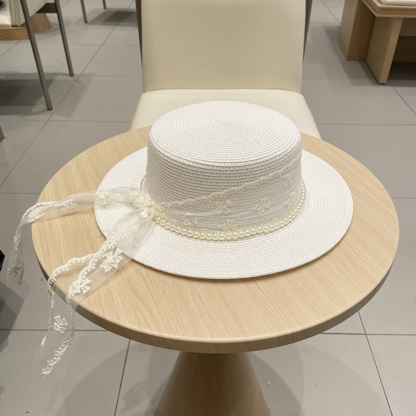  Chanel2025珍珠气质蝴蝶结飘带太阳帽草帽子女出游百搭显脸小遮阳防晒帽