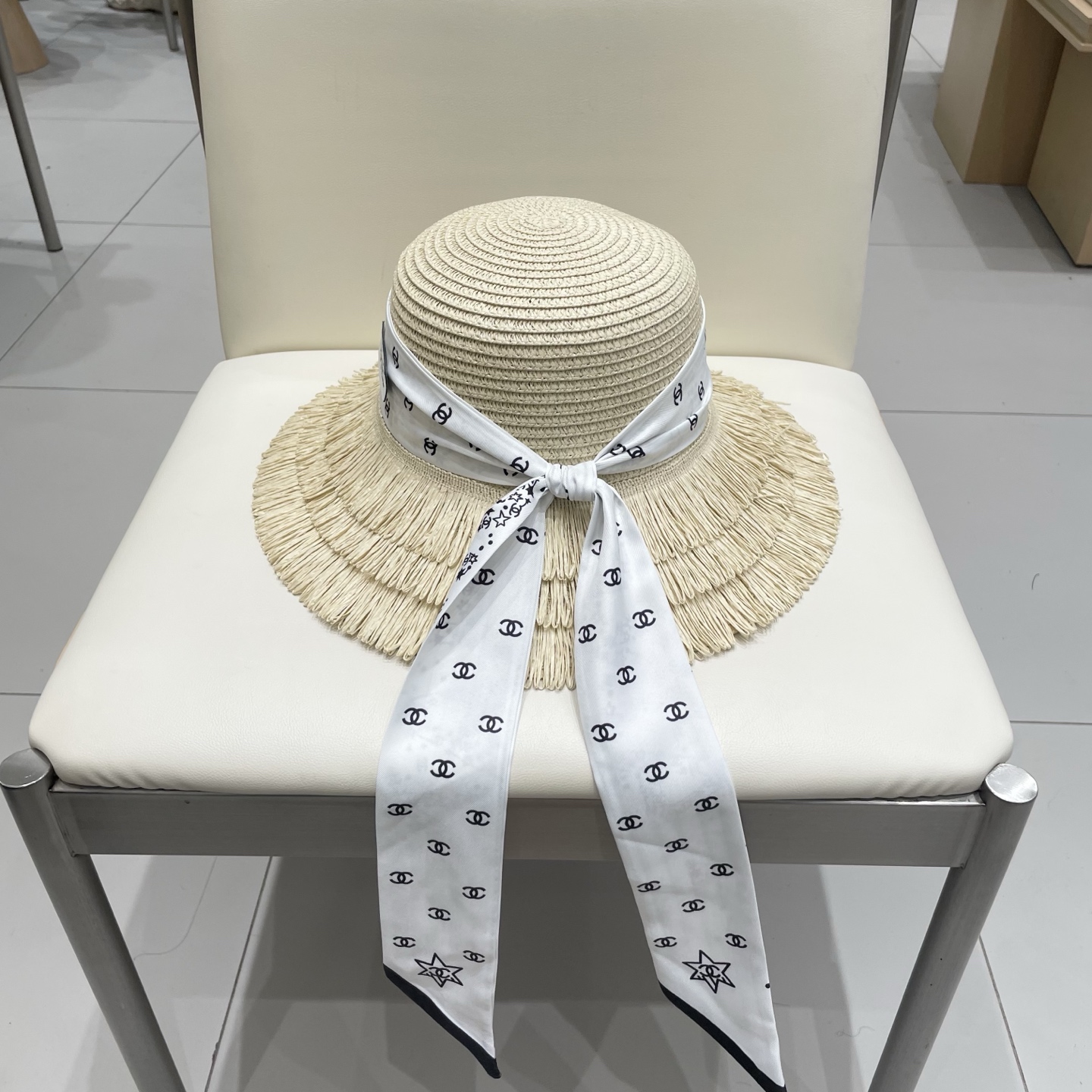  Chanel草帽女夏季优雅蝴蝶结防晒遮阳帽沙滩渔夫帽海边度假草编太阳帽潮