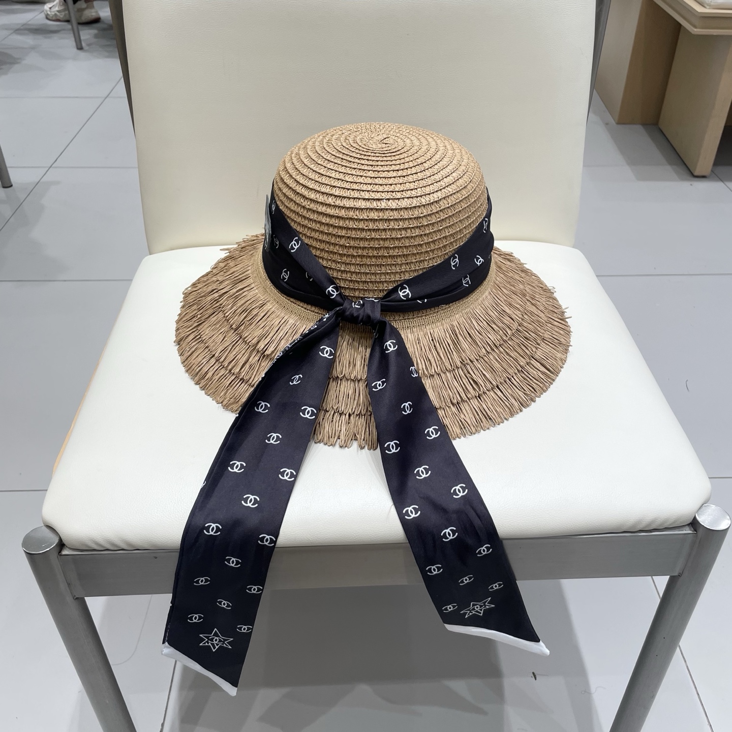  Chanel草帽女夏季优雅蝴蝶结防晒遮阳帽沙滩渔夫帽海边度假草编太阳帽潮
