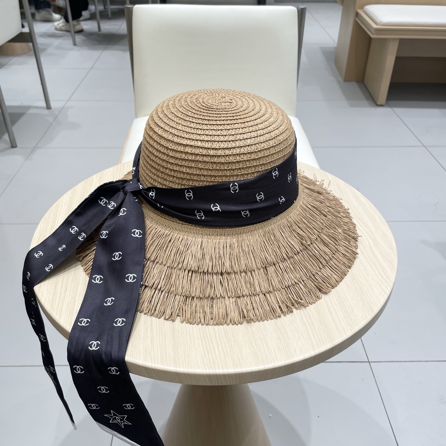 Chanel草帽女夏季优雅蝴蝶结防晒遮阳帽沙滩渔夫帽海边度假草编太阳帽潮