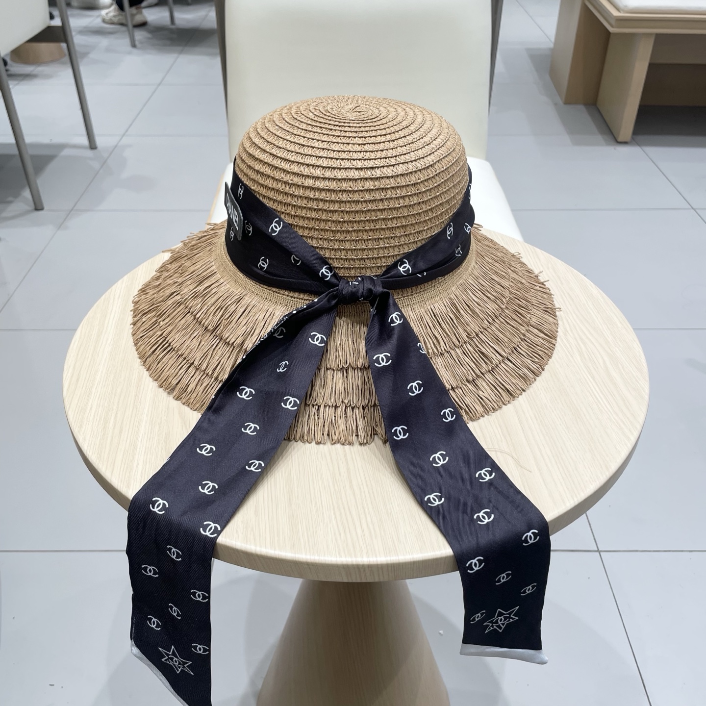  Chanel草帽女夏季优雅蝴蝶结防晒遮阳帽沙滩渔夫帽海边度假草编太阳帽潮