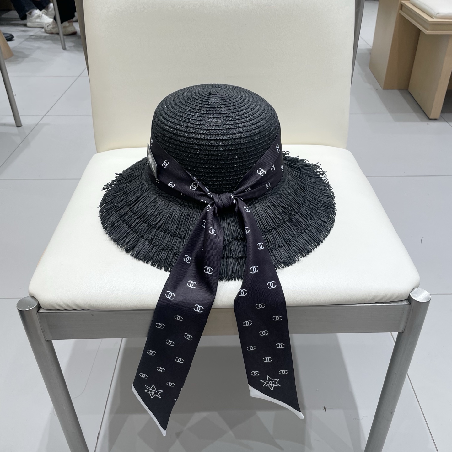  Chanel草帽女夏季优雅蝴蝶结防晒遮阳帽沙滩渔夫帽海边度假草编太阳帽潮