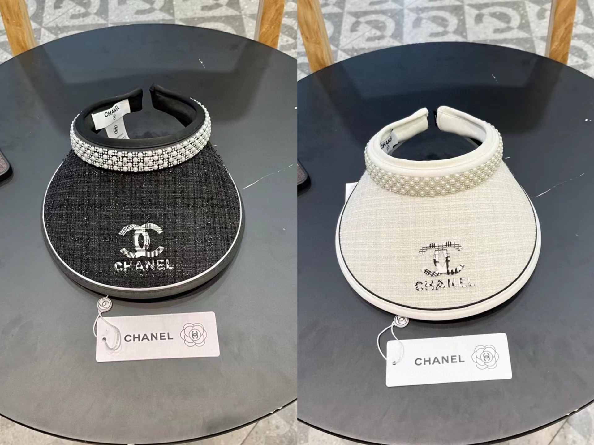  香奈儿Chanel夏季女大檐防紫外线空顶帽户外防晒遮阳帽时尚珍珠满钻出游太阳帽