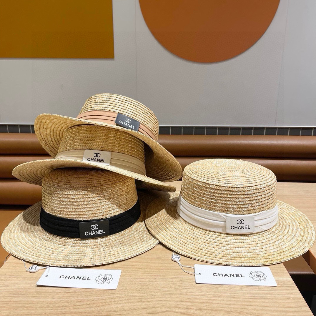   香奈儿平顶帽👒CHANEL平顶草帽，麦杆草材质🥰