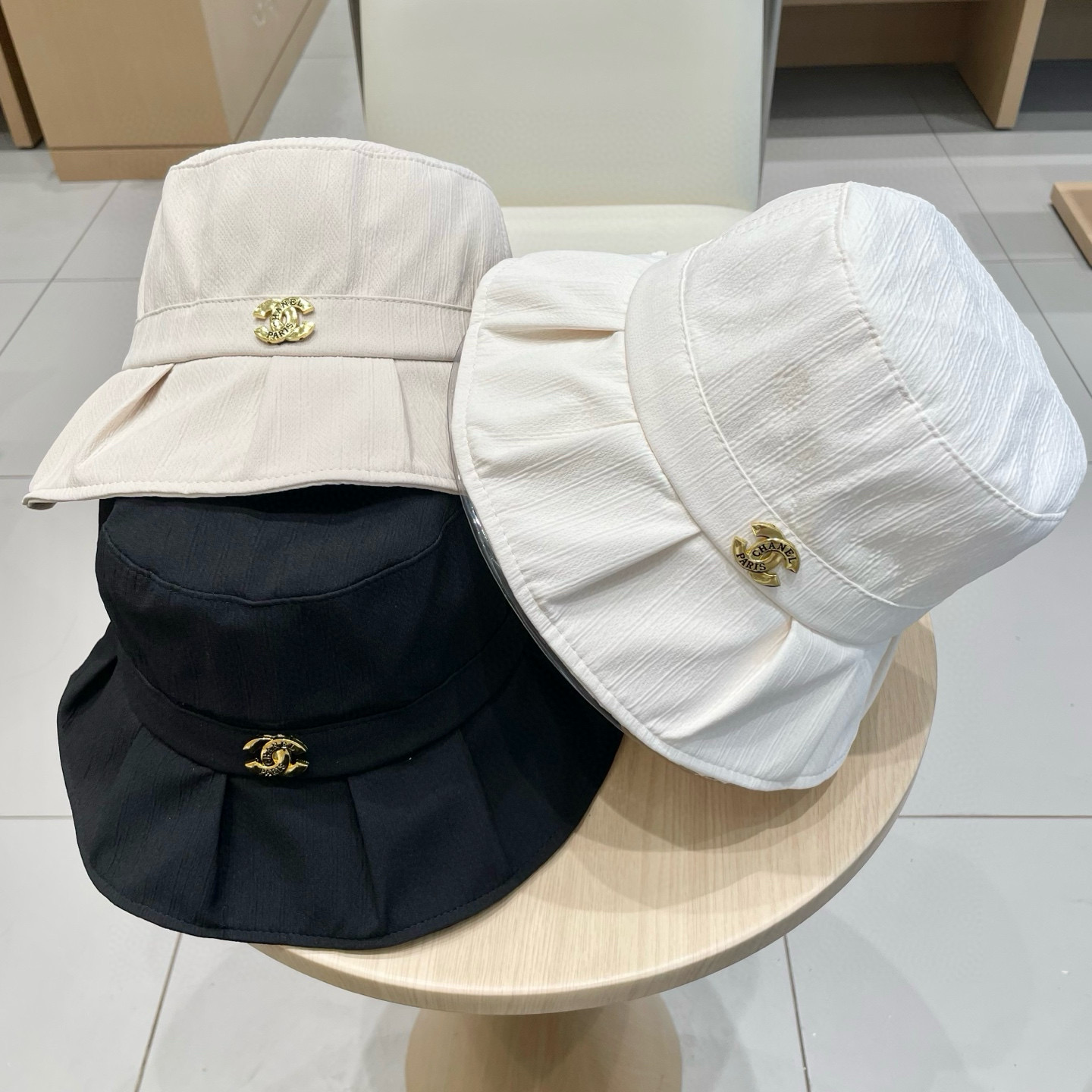  chanel简约荷叶边显脸小渔夫帽子女夏季防紫外线遮阳帽出游防晒帽潮