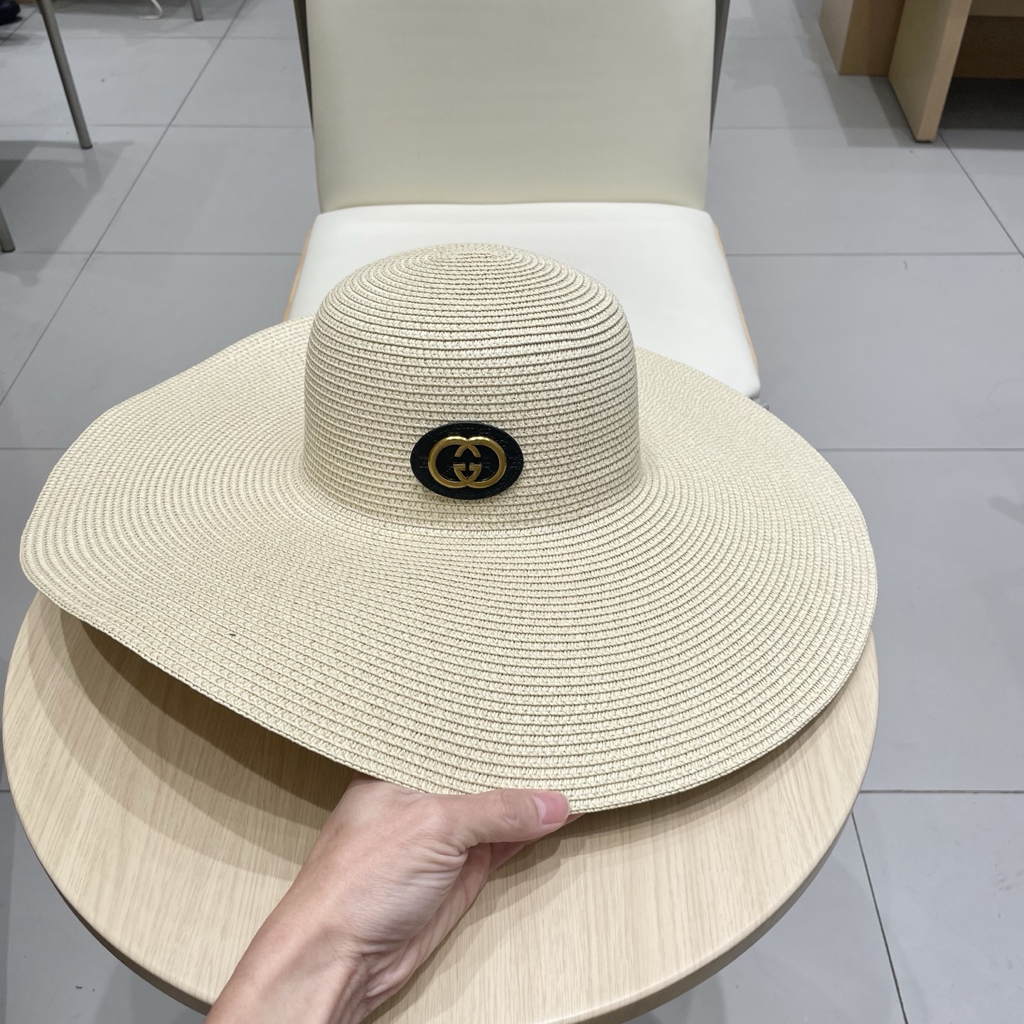  Gucci古奇定制草色草帽女夏季旅游沙滩帽大帽檐遮阳帽子海边度假防晒太阳帽