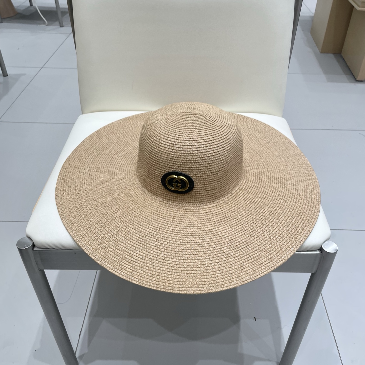  Gucci古奇定制草色草帽女夏季旅游沙滩帽大帽檐遮阳帽子海边度假防晒太阳帽