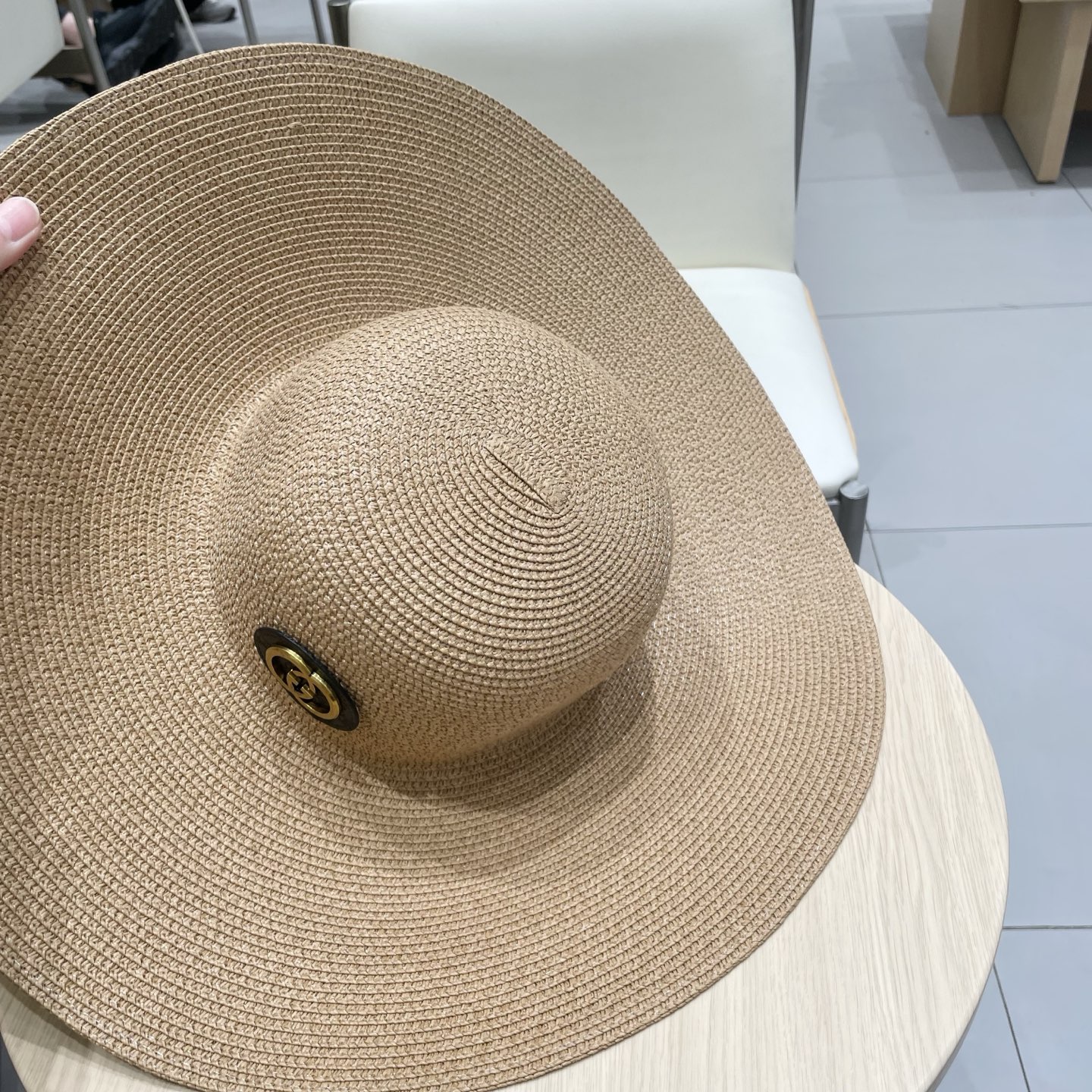  Gucci古奇定制草色草帽女夏季旅游沙滩帽大帽檐遮阳帽子海边度假防晒太阳帽