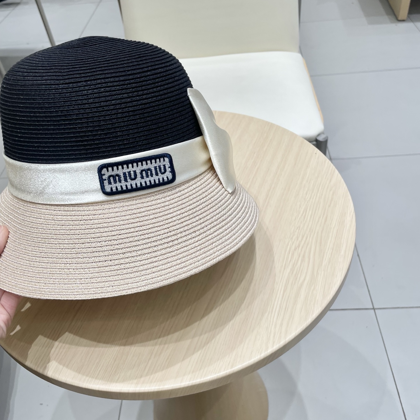   缪缪miumiu草帽法式拼色显脸小夏季草帽女复古百搭出游防晒遮阳帽沙滩帽