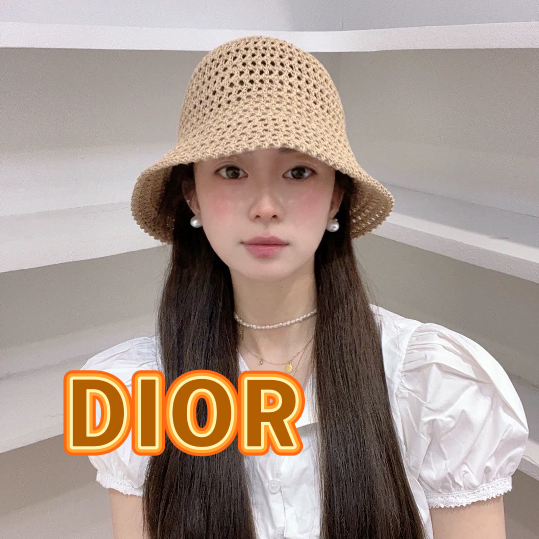  dior迪奥2025新款镂空透气渔夫帽女韩版百搭出游太阳帽纯色薄款显脸小盆帽