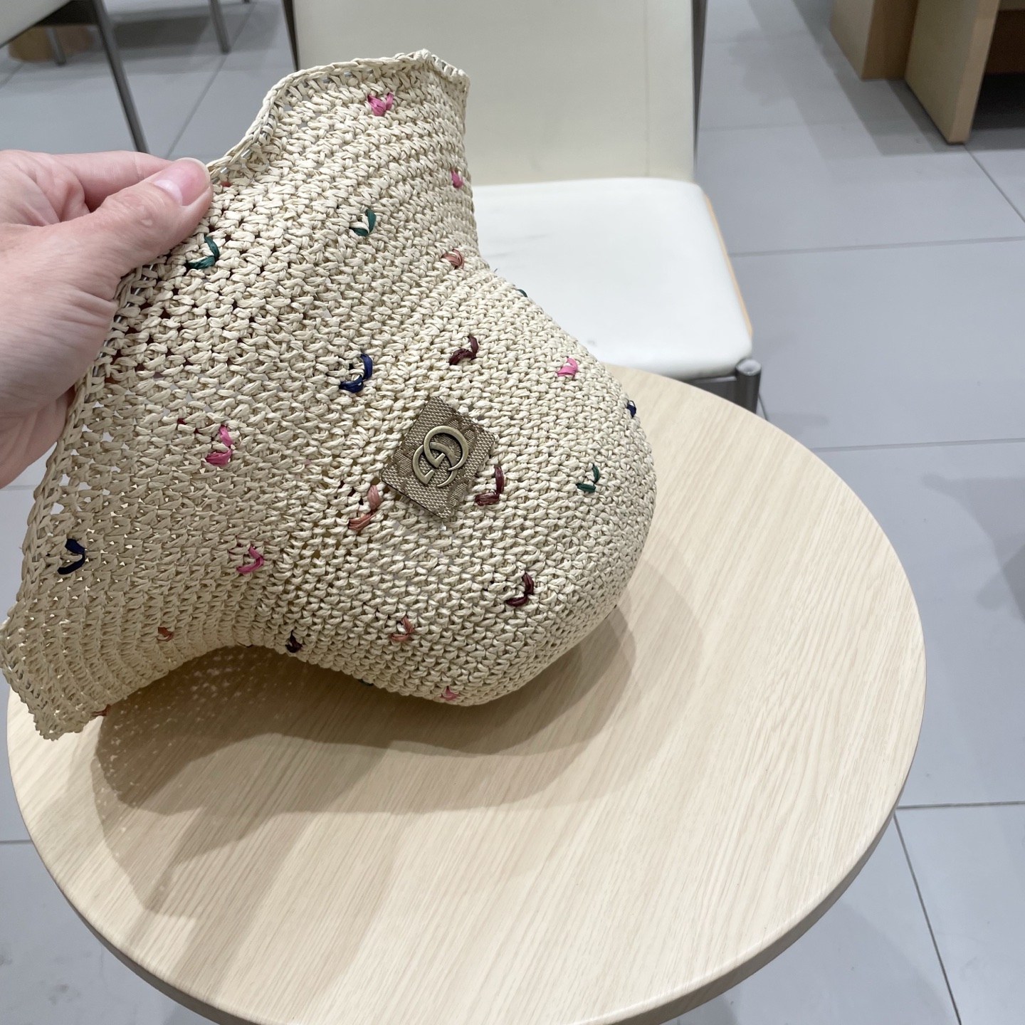  Gucci古奇彩色编织大帽檐草帽女2025年春夏新款大头围显脸小海边遮阳渔夫帽子