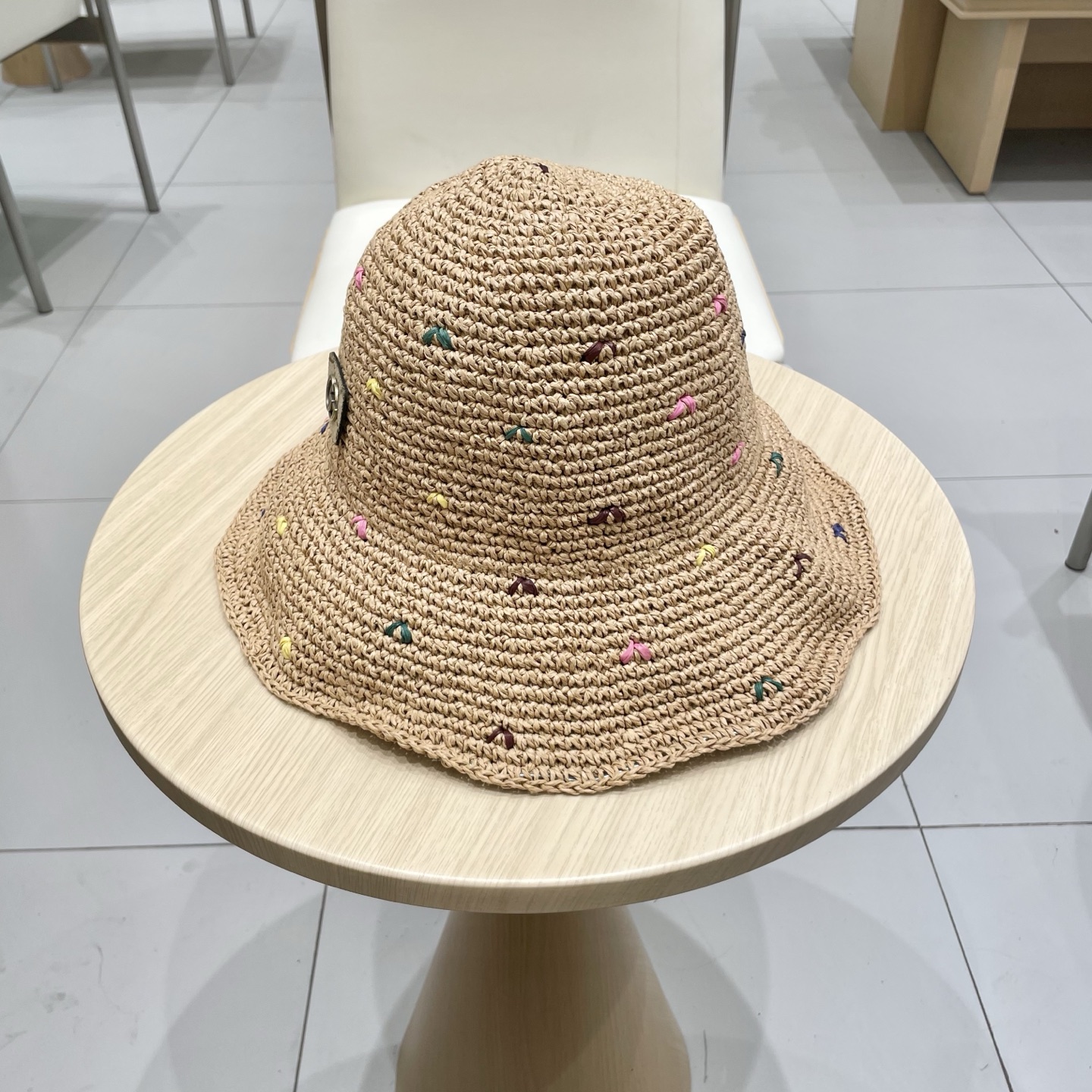  Gucci古奇彩色编织大帽檐草帽女2025年春夏新款大头围显脸小海边遮阳渔夫帽子