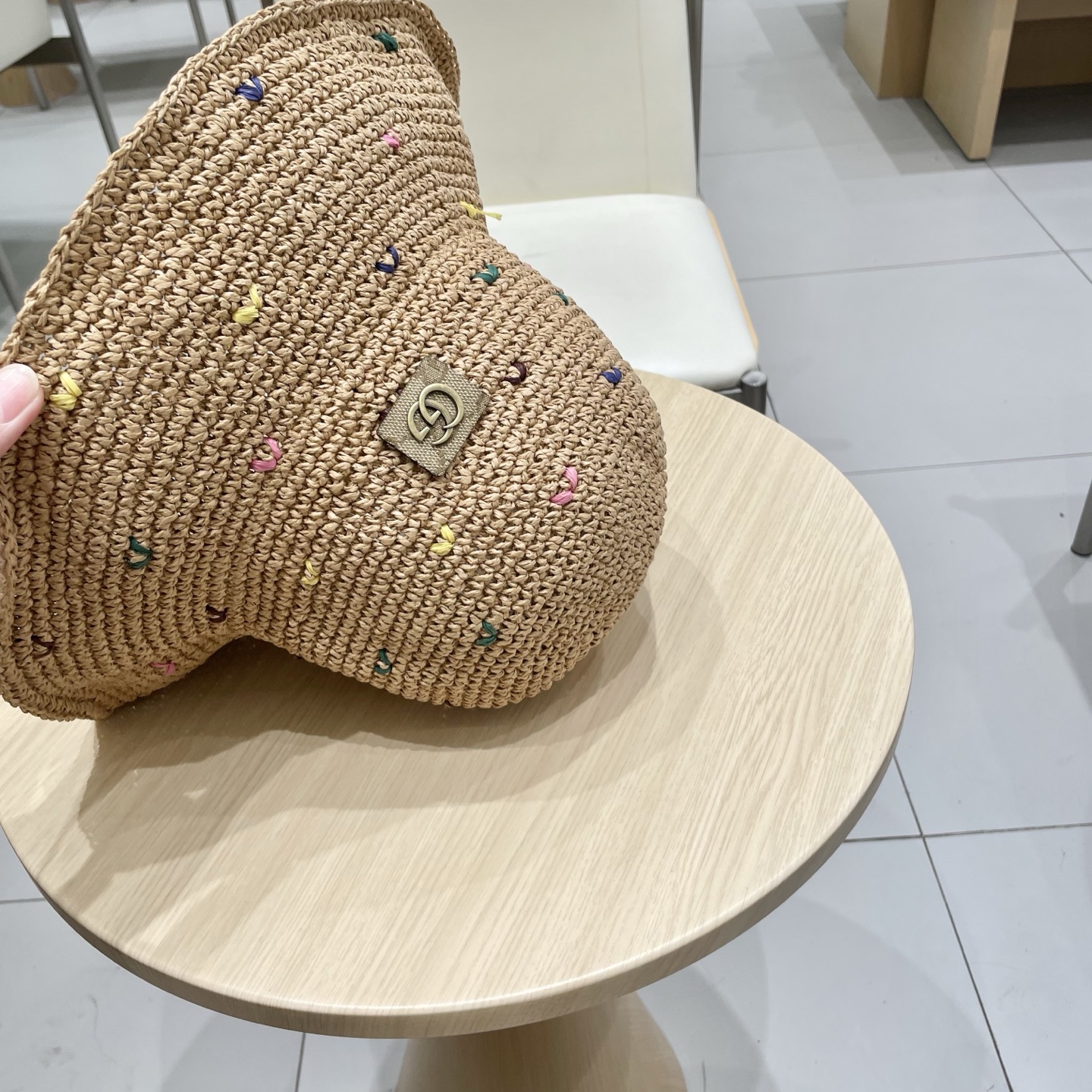  Gucci古奇彩色编织大帽檐草帽女2025年春夏新款大头围显脸小海边遮阳渔夫帽子