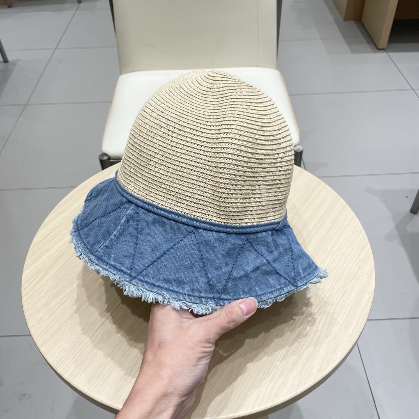 Chanel香奈儿夏季渔夫帽女2025新款长防晒帽子时尚盆帽大头围太阳帽牛仔布拼接
